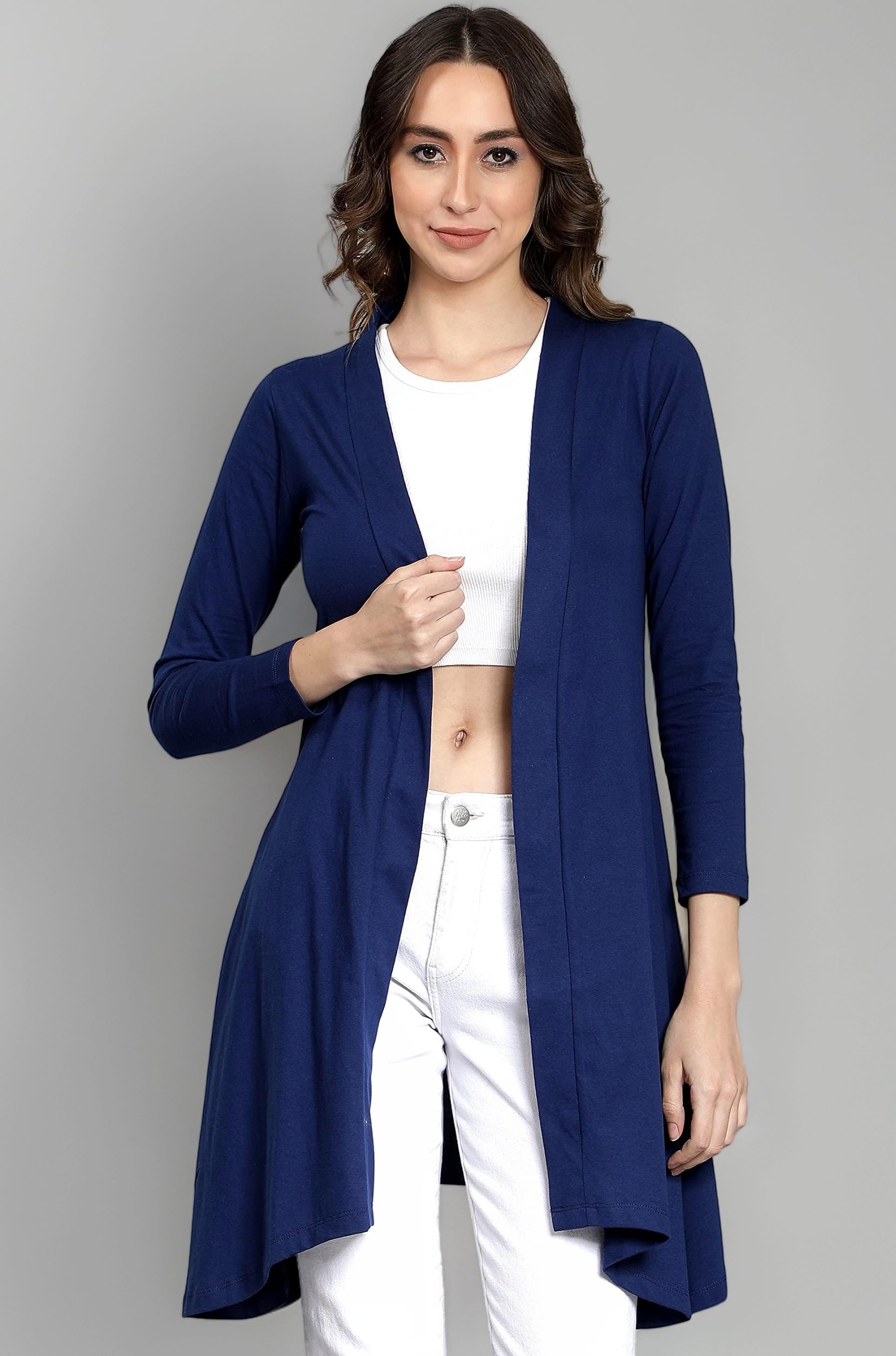 NIMBLE Women's Open Front Full Sleeve Cotton Long Shrug | Modern Fashionable Cardigan for Casual & Formal Wear | Comfortable & Stylish Outerwear For Party