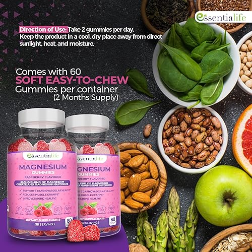 Miniatura 5 de Gomitas de magnesio 2 paquetes de Essentialife 100mg por porción - Mezcla de citrato de magnesio y glicinato de magnesio - Apoya la digestión