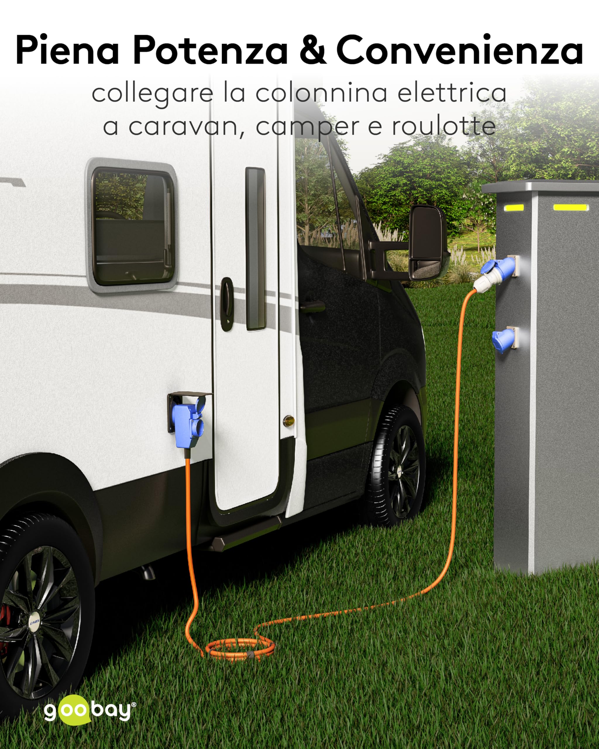 goobay Cavo adattatore CEE per caravan, 1,5 m, spina CEE a 90° presa CEE e presa di contatto di protezione con tappi di chiusura, cavo da campeggio, camper e caravan, 76232