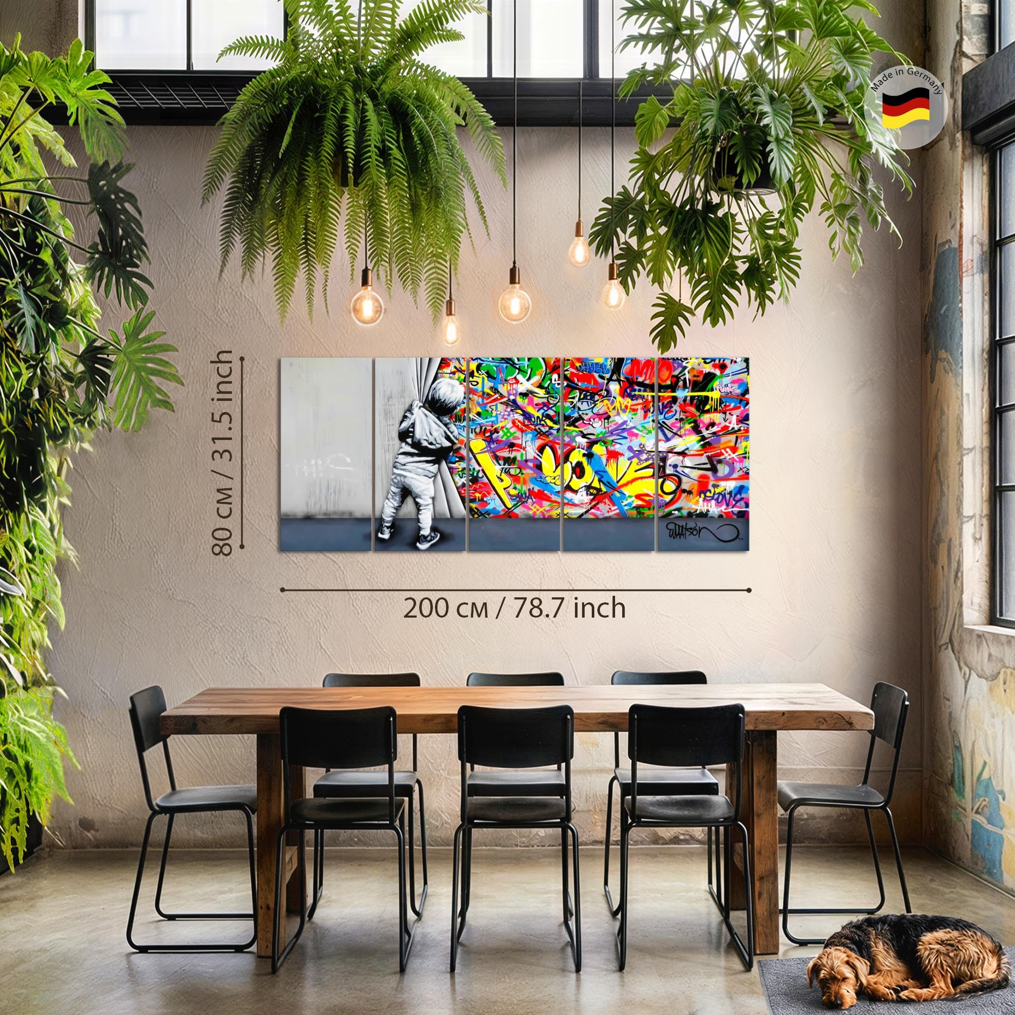 Runa Art Tableau Decoration Murale - XXL 200 x 80 Cm - Behind the Curtain Graffiti - 5 Parties - Street Art - 043555a