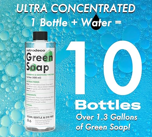 Miniatura 5 de RetroDeco Tintura ultra concentrada de 16.9 oz de jabón verde para tatuajes USP hace 1.3 galones de jabón verde con botella XL de 16.9 oz para