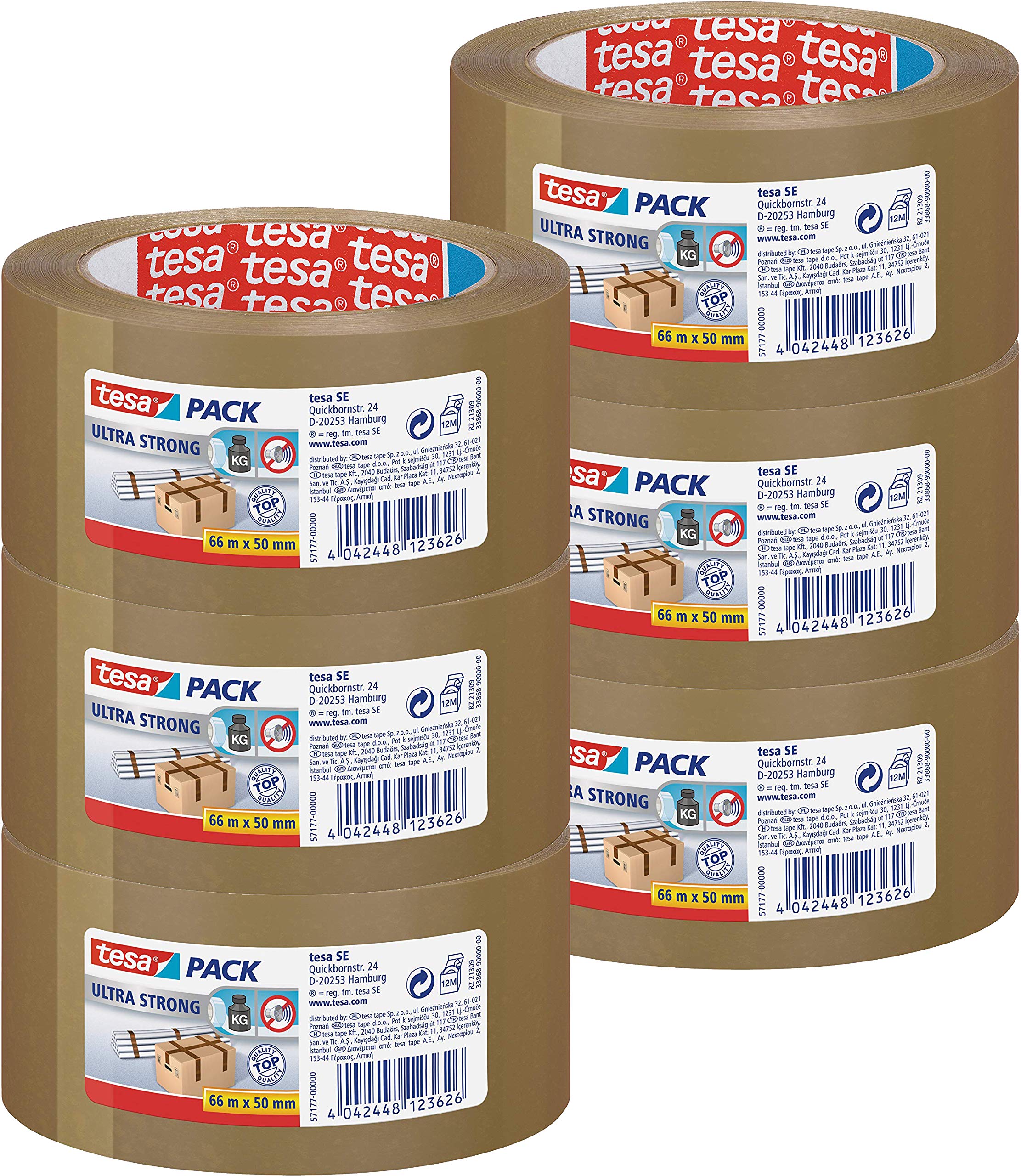 6 rolek tesa Ultra Strong taśma pakowa (z PCW o wyjątkowo dużej sile klejenia, 66 m x 50 mm, 3 sztuki) brązowa