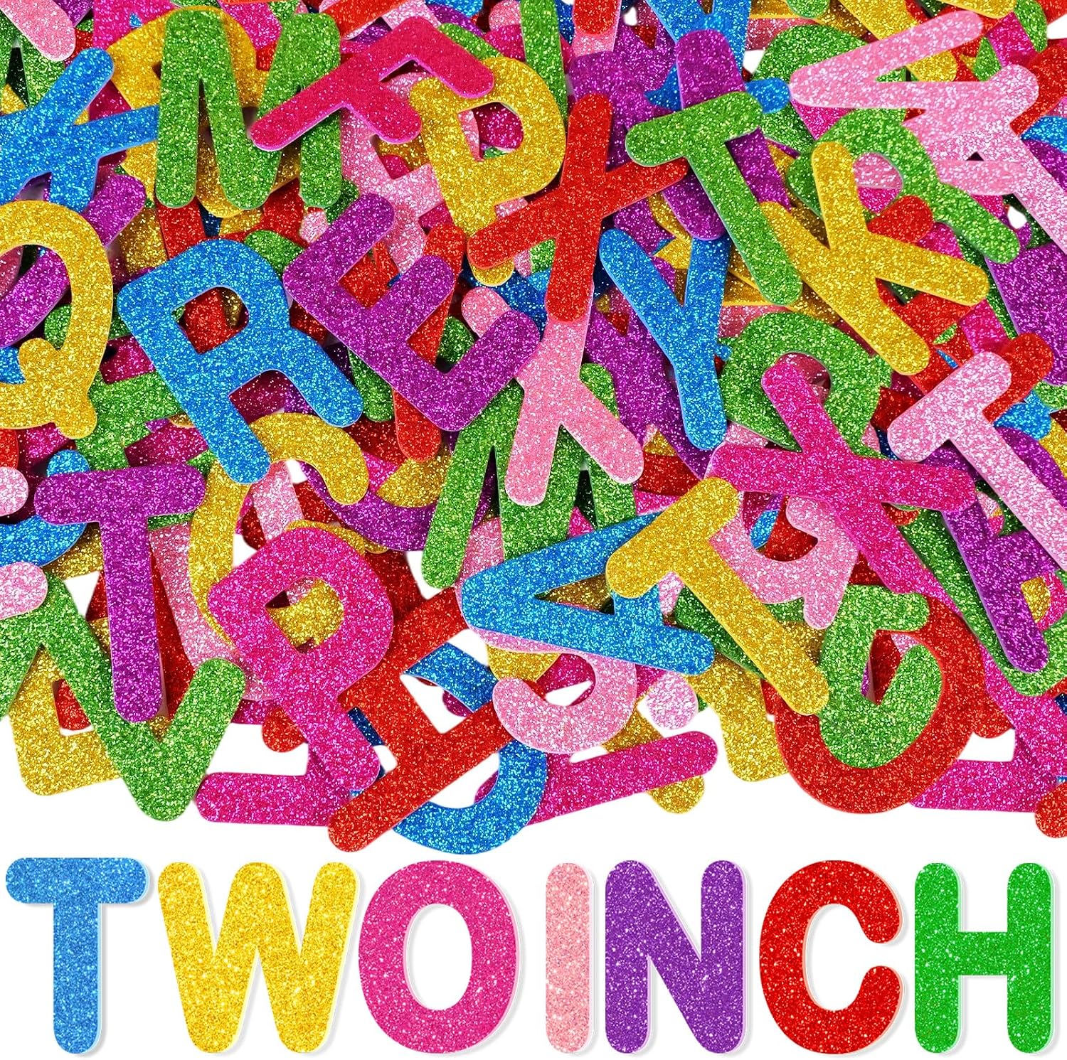 Glitter Foam Letter Stickers Large 2 Inch Alphabet Stickers for Crafts, 196 Pcs Colorful Self-Adhesive 3D EVA Sparkly Foam Letters for Bulletin Board Classroom Decor Birthday Party DIY Art Projects
