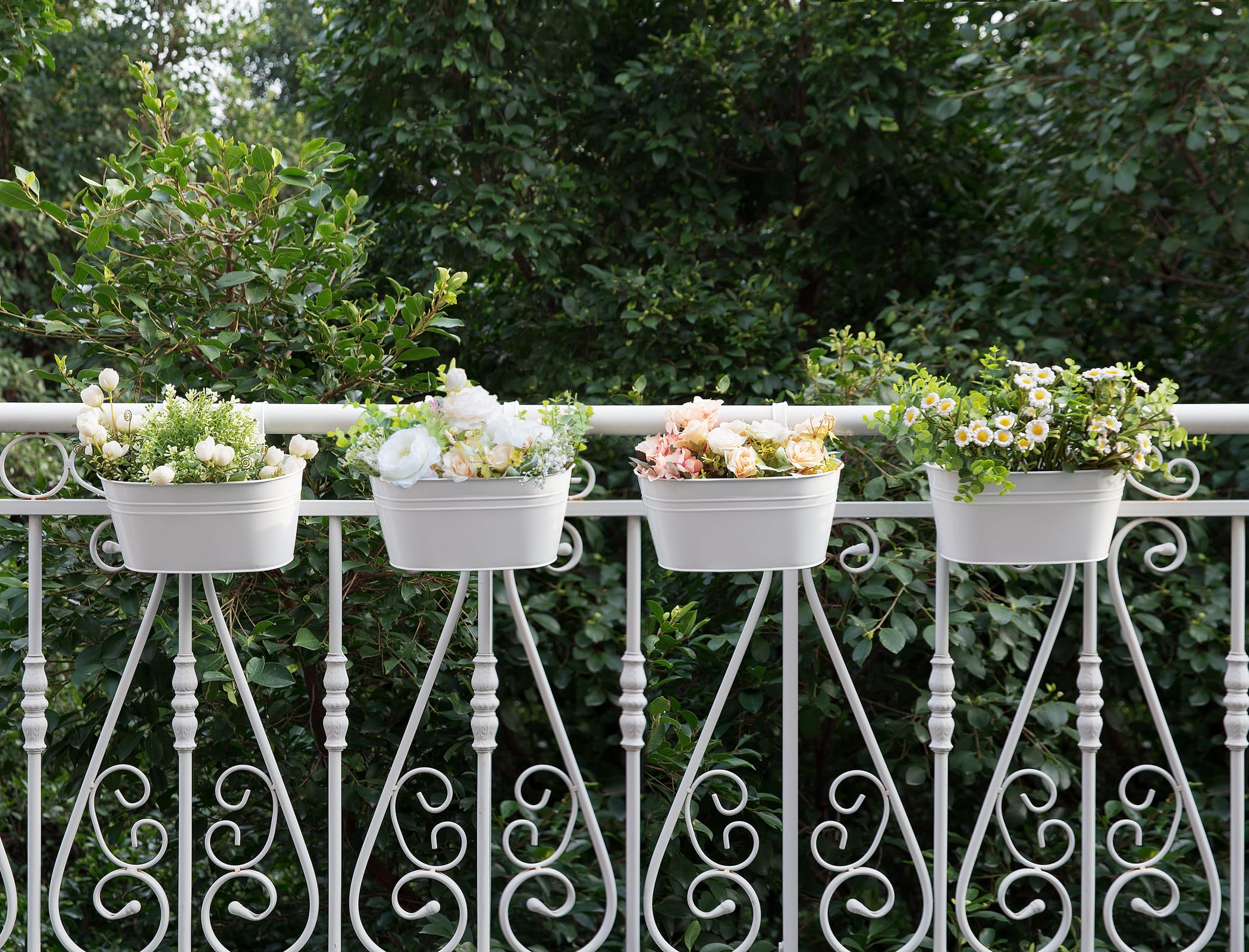 LaLaGreen Lot De 6 Pots De Fleurs D'extérieur En Fer à Suspendre De Style Bohème Moderne Avec Crochets Pour Porche, Herbes, Jardin, 38,1 Cm, Blanc