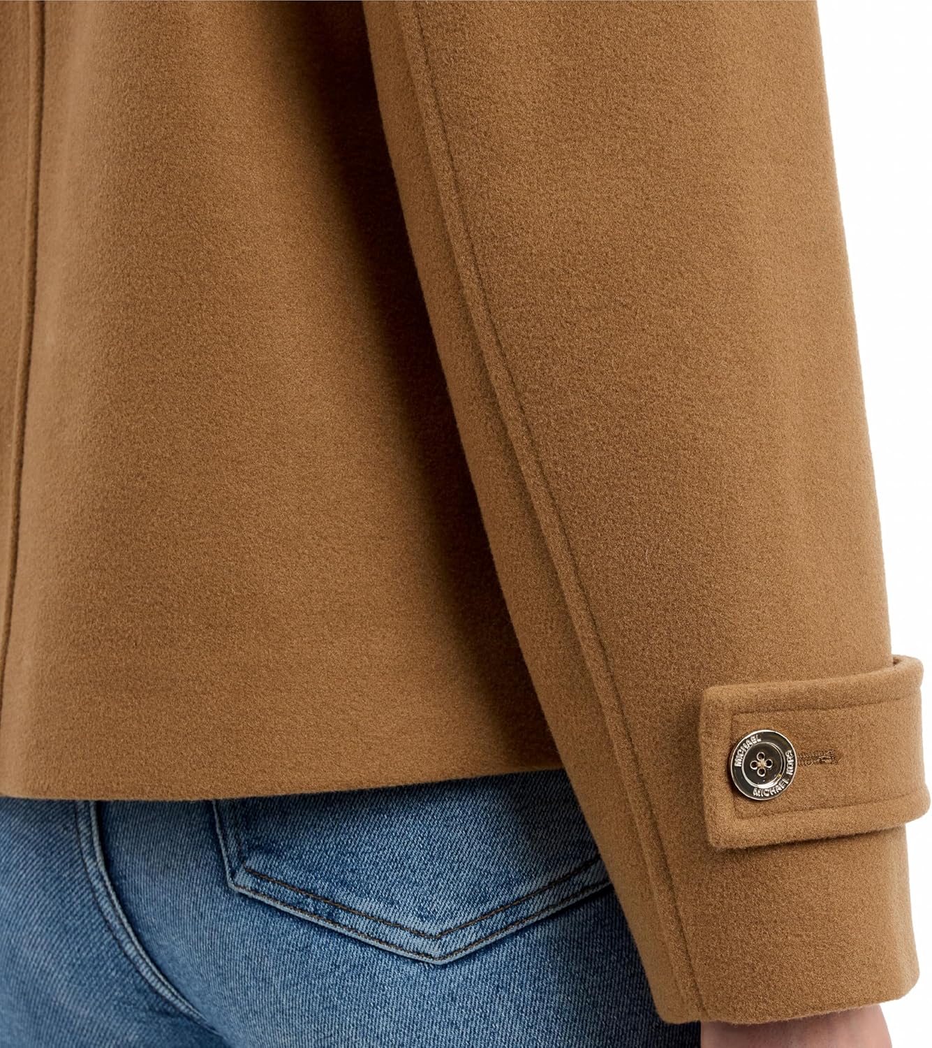 Michael Kors womens Double Button Short Peacoat With Faux Wool, Stylish Wool Coat for Women, Belted Wrap Design - Image 4