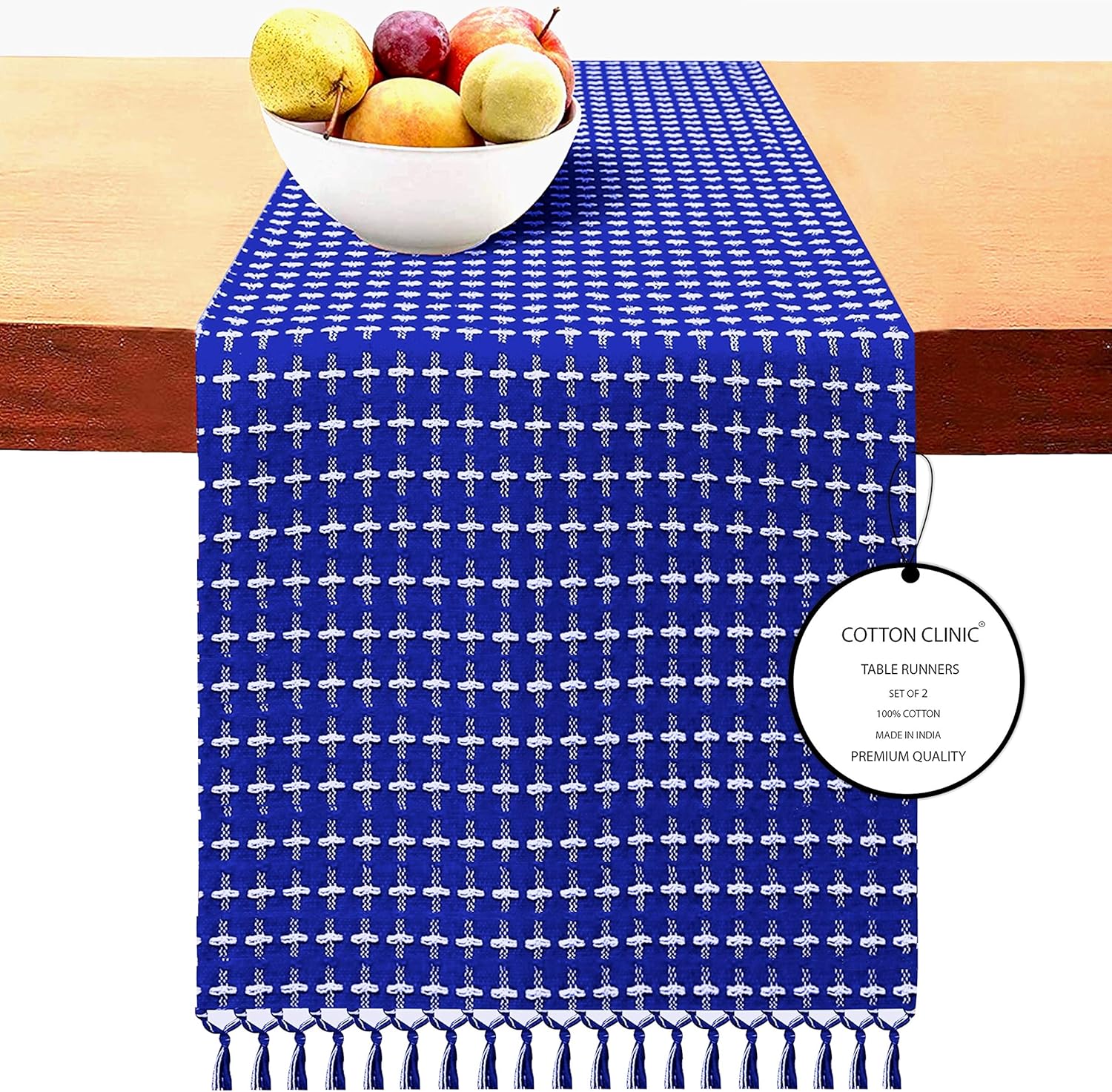 Cotton Clinic 2 Pack Table Runners Farmhouse 90 Inch Classic Woven Dobby, 14x90