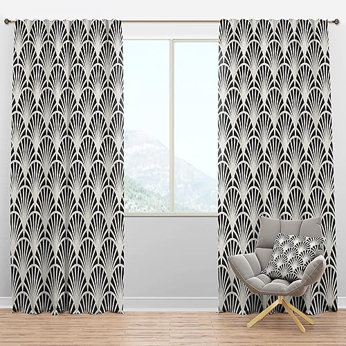 DesignQ Cortinas opacas 'Retro Art Deco Waves I' para dormitorio, cortinas para sala de estar, cortinas y cortinas, aislamiento térmico, panel