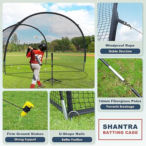 Miniatura 3 de SHANTRA Jaula de bateo con marco y red, jaula de bateo de béisbol de 13 pies y 22 pies para patio trasero, béisbol y sóftbol para práctica de
