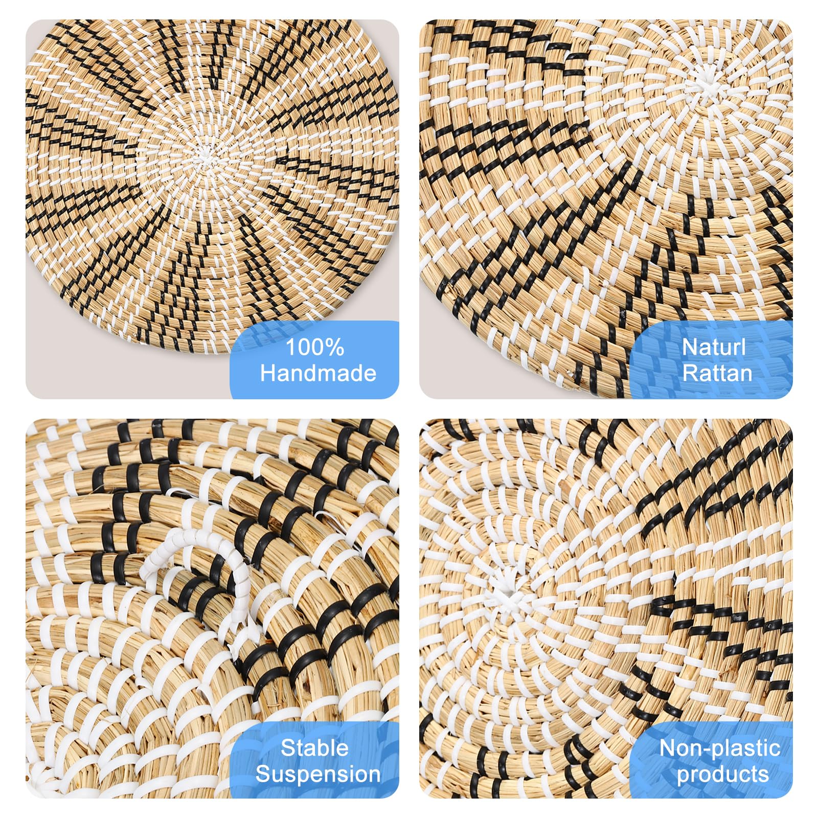 Uxcell Baskets for Wall Decor Bohemian Wall Basket Decoration Set, Straw Hanging Woven Wicker (3pcs), Brown, Small - Image 2