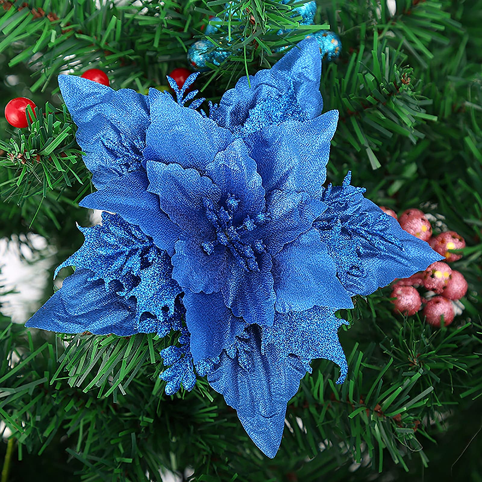 Amazon｜Babody グリッター クリスマス ポインセチアの花、8個 造花