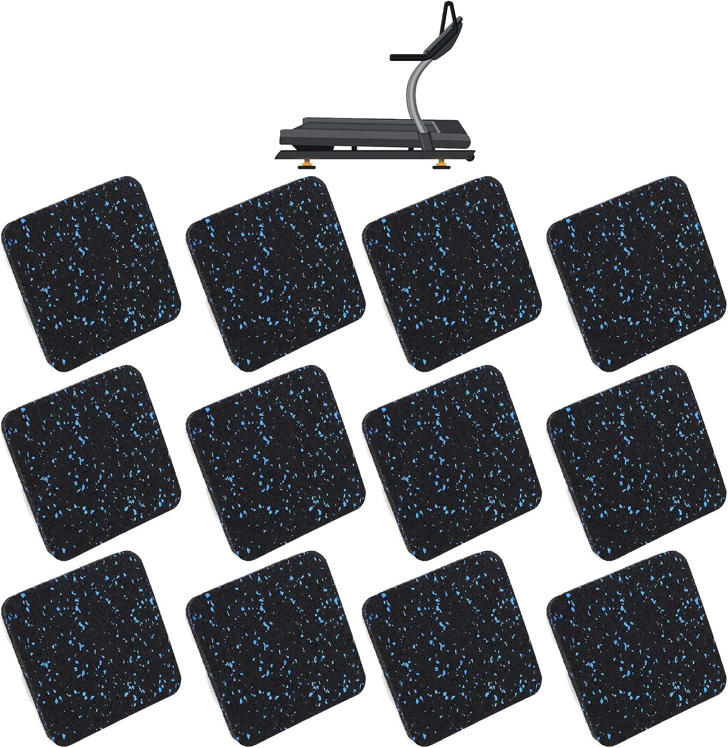 (12 Pack) AR-PRO Exercise Equipment Mats 4" x 4" x 0.5" Anti-Slip, Shock Absorbent Rubber Floor Protective Mats Perfect for Treadmills, Elliptical Trainers, Rowing Machines and Stationary Bikes