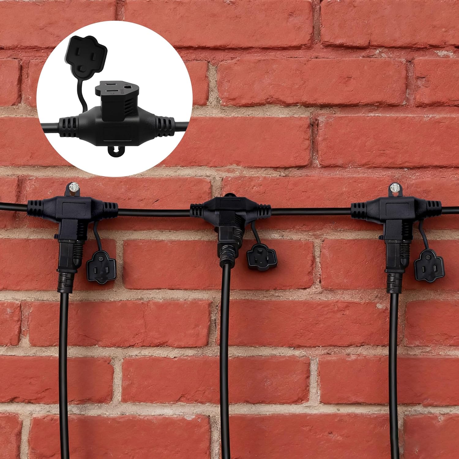 Black 25FT 16 Gauge SJTW Multi-Outlet Outdoor Extension Cord, 6 Evenly Spaced Weatherproof Outlets, Great for Stage Backdrops, Landscape Garden Lighting, Holiday Decoration