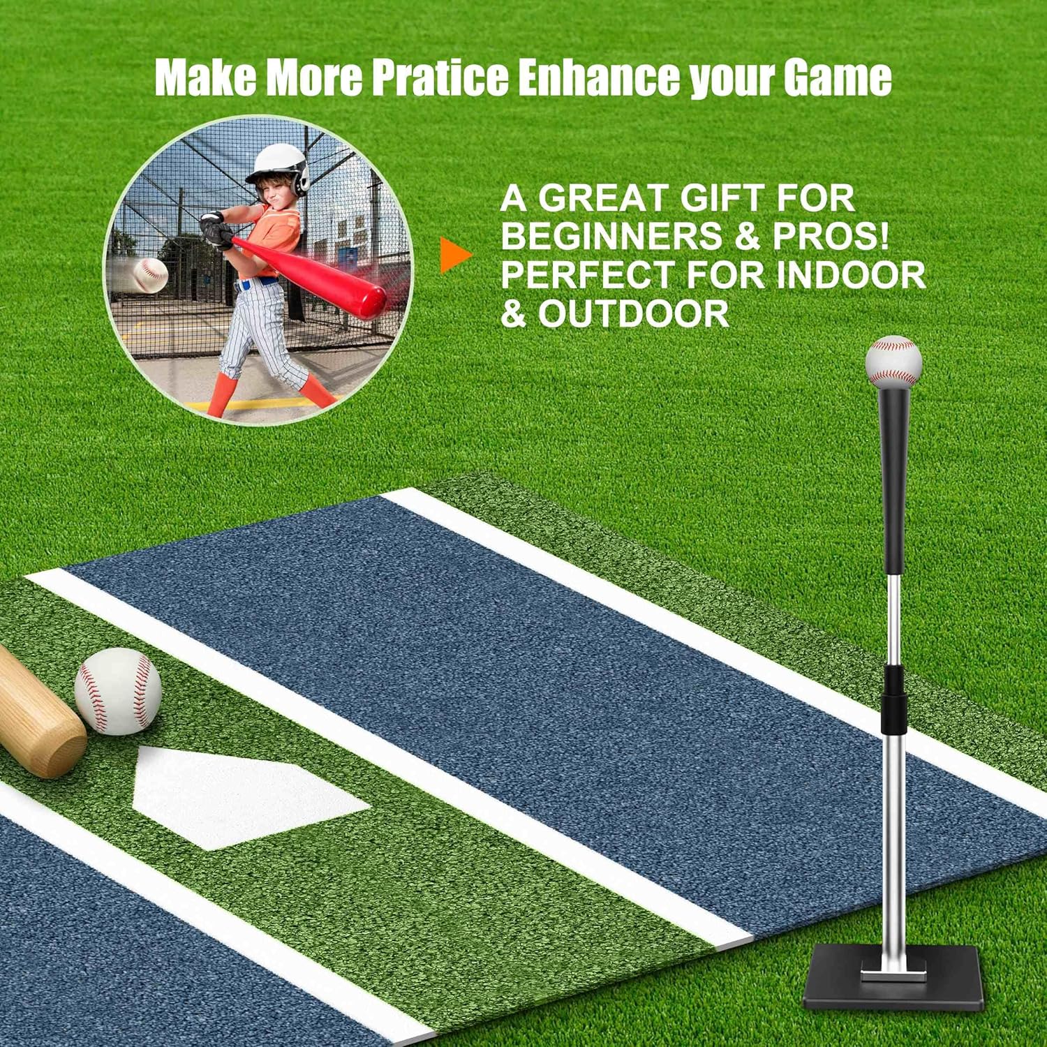 RIIFRILY Baseball Hitting Mat Pro Batting Cage Mat Antislip TPR Rubber Backing with Home Plate for Baseball Softball Training Indoor and Outdoor