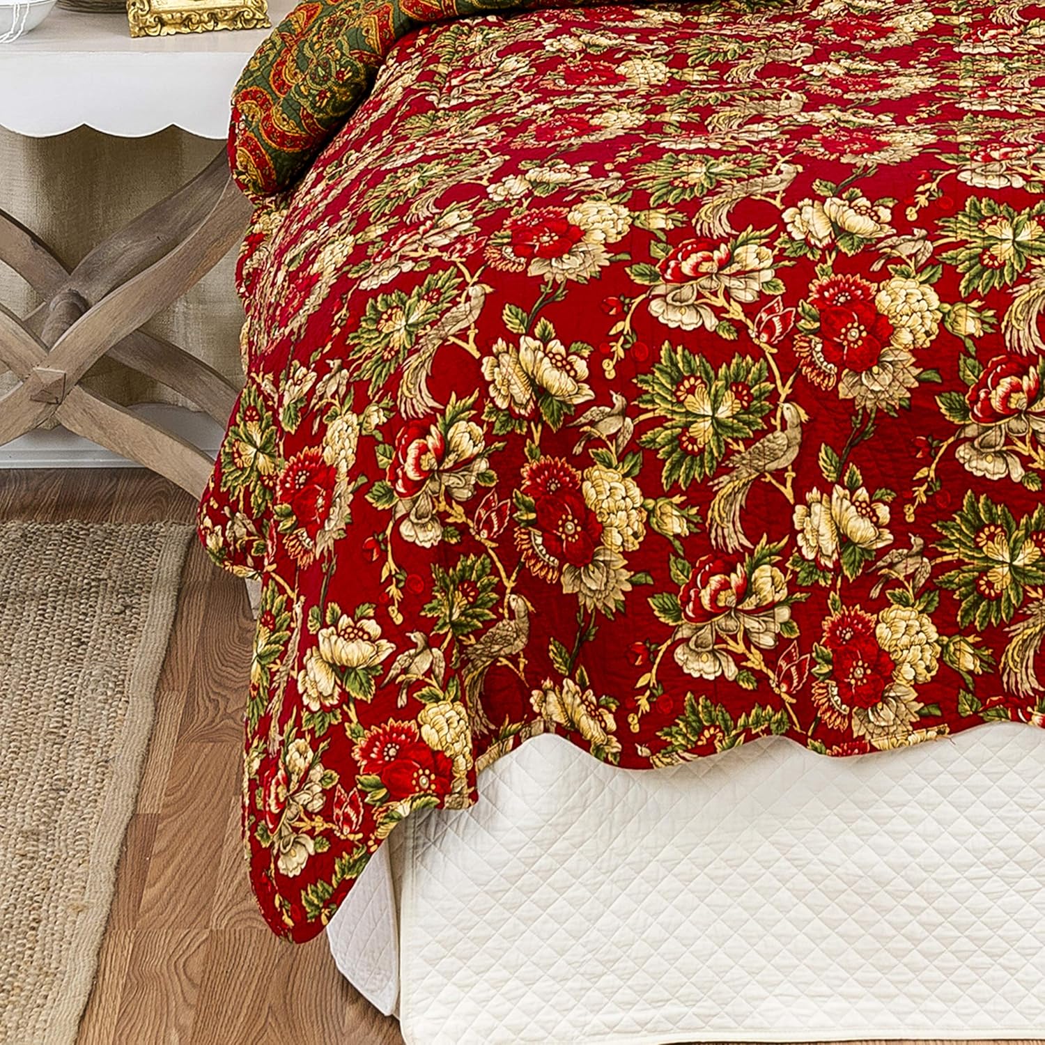 C&F Home Avian Full/Queen Quilt 100% Cotton Lightweight Machine Washable Reversible Bedspread Coverlet Full/Queen Red