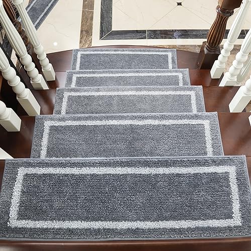 Miniatura 2 de COSY HOMEER Alfombra antideslizante suave de 28 x 9 pulgadas, para interiores en peldaños de madera, alfombras para niños y perros, 100% poliéster,