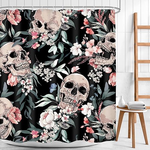 Miniatura 19 de Cortina de ducha de esqueleto de calavera de vaquero occidental, divertida, gótica de Texas, espeluznante, única hueso mexicano en la bañera,