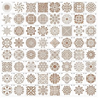 MWOOT 64 Pieces Mandala Geometric Painting Stencils,Reusable Paint Templates for DIY Canvas Fabric Wall Decors Art Set,Geometry Flower Drawing Plastic Stencils for Painting Supplies DIY Lovers(9x9CM)