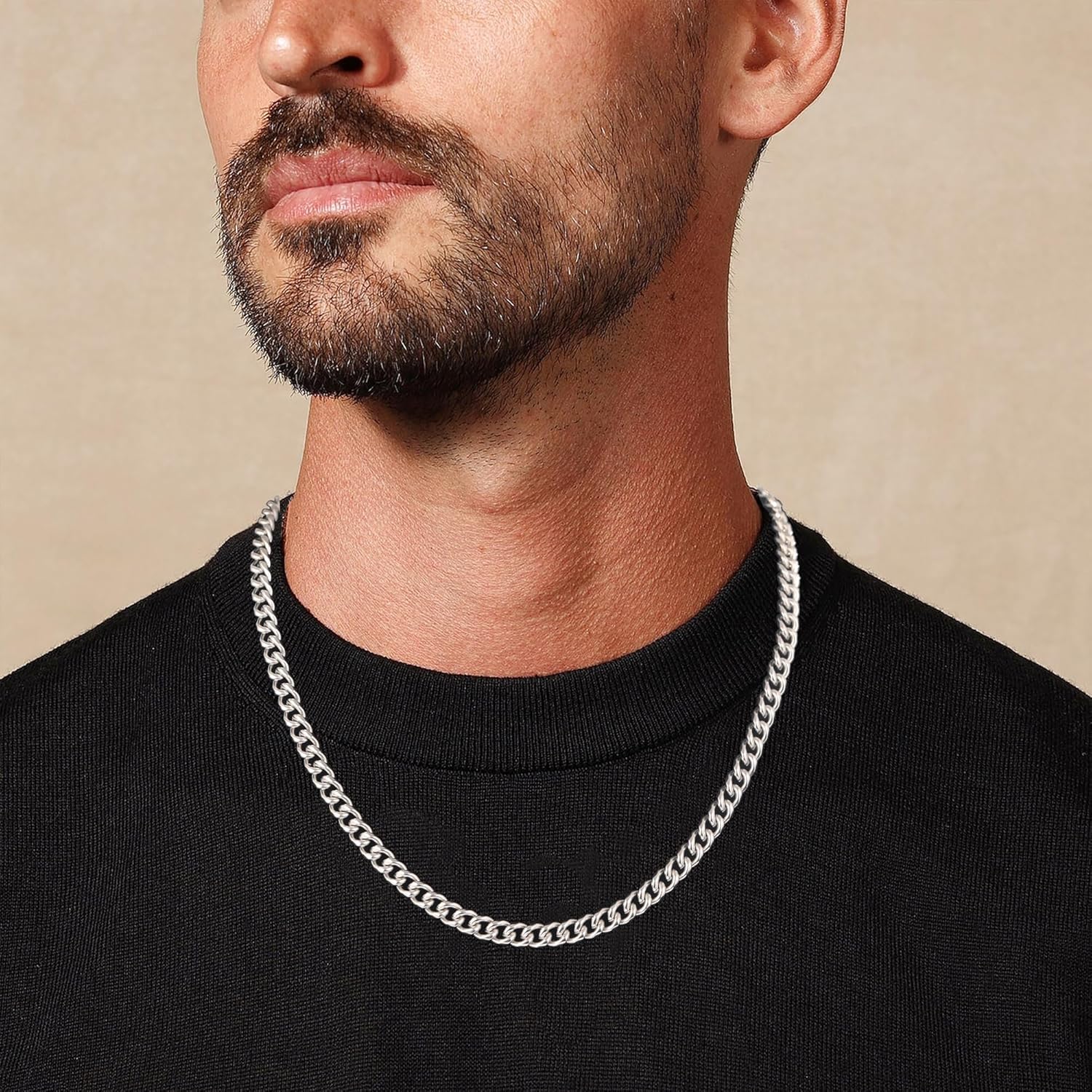 Silver Cuban Link Chain Necklace for Men Stainless Steel Chains for Men Women Miami Tone Diamond Cut Chain Necklaces Accessories Jewelry 4/6/10mm 18/20/22/24/26 Inch - Image 3