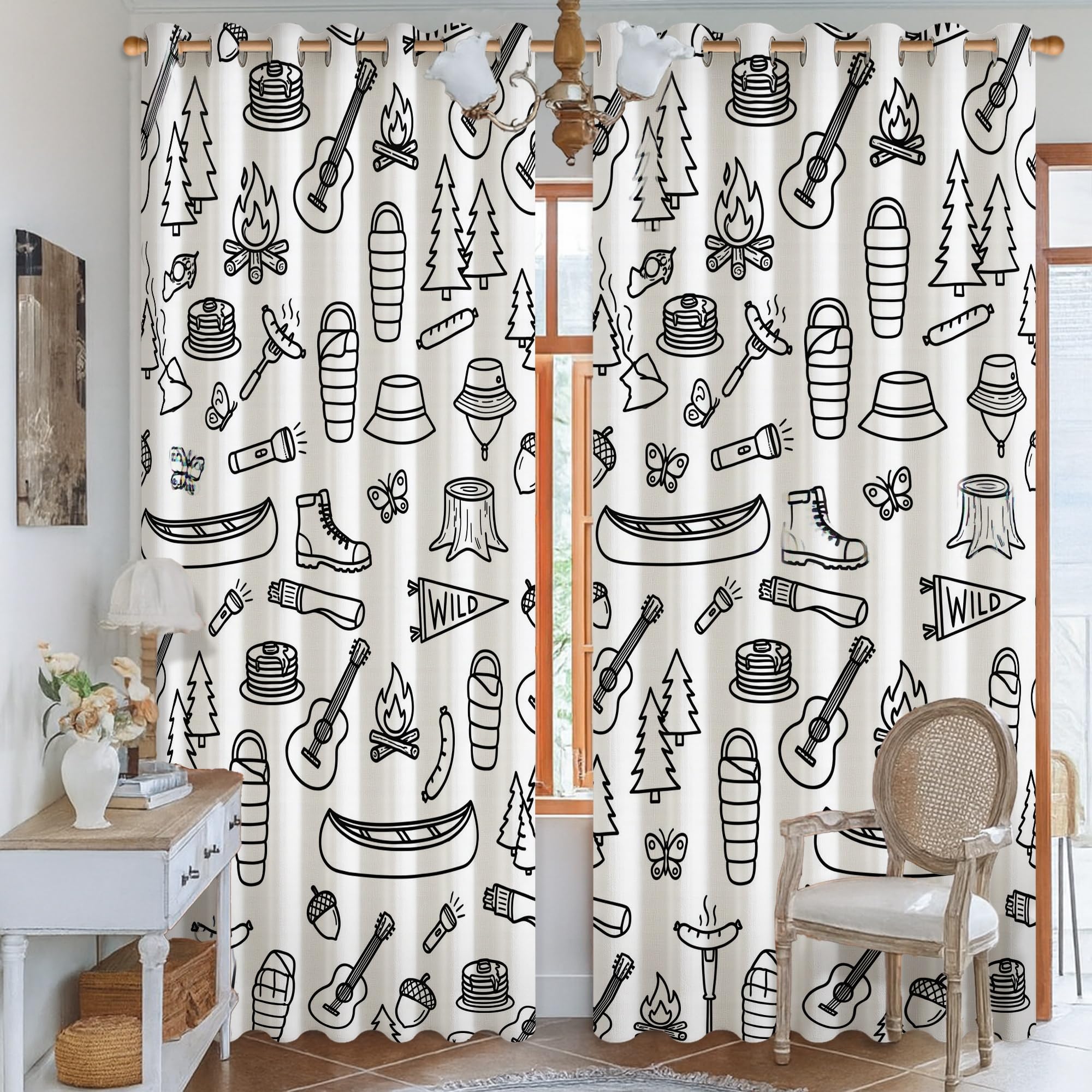 Rideaux occultants isolants 132x241 rideau de fenêtre thermique noir avec motif