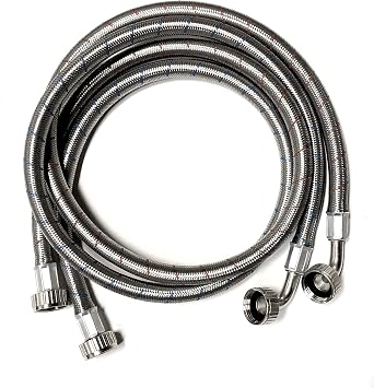 2-Pack Premium High-Flow Stainless Steel Washing Machine Hoses - 4 FT No-Lead Burst Proof Red and Blue Lined Water Inlet Supply Lines - Universal 90 Degree Elbow Connection -