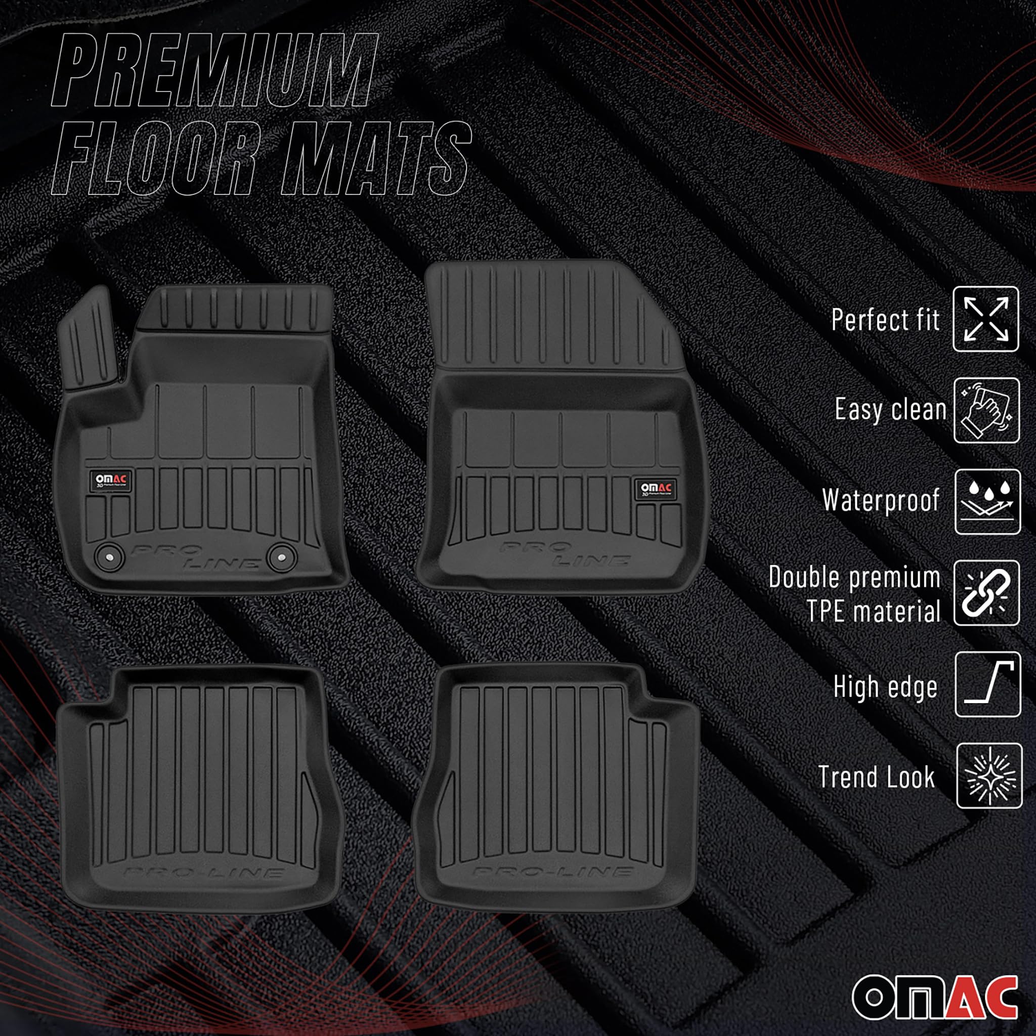 Tapis de Sol 3D TPE Premium Compatible avec Citroen C4 EV 2021-2022 | Revêtement de Sol pour Voiture - Intérieur antidérapant - Bords Hauts - Noir