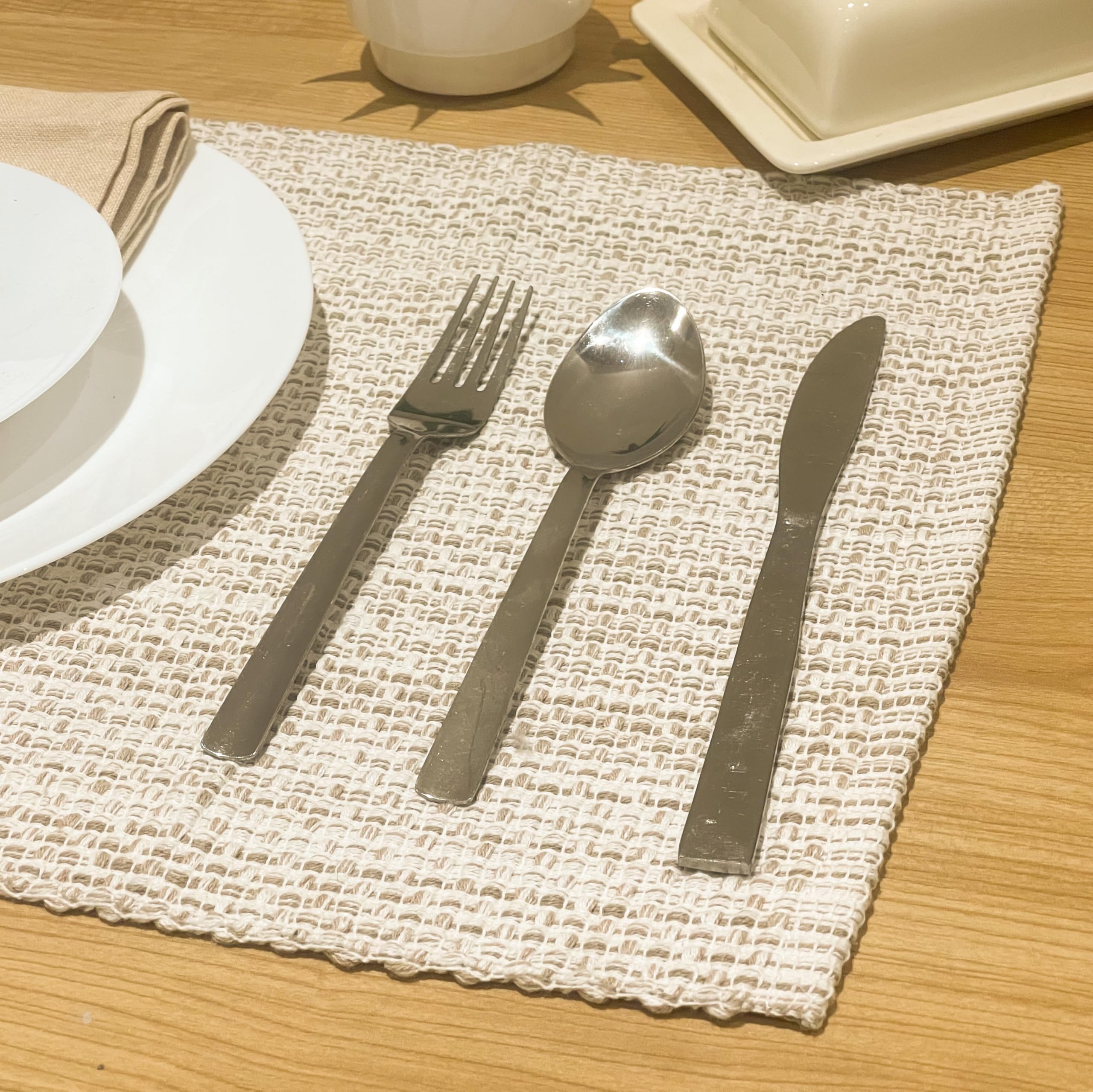 Chardin Home Juego de 4 manteles individuales 100% algodón reciclado, color marfil/beige, 13 x 19 pulgadas, tela tejida de dos tonos, ideal para uso diario, fiestas, cenas de vacaciones, juego de