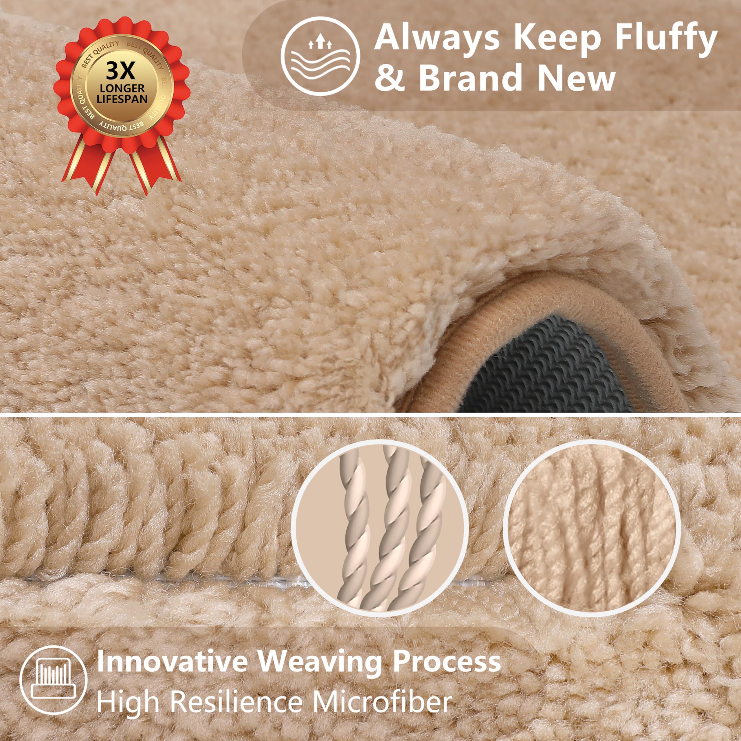 Threefold Super Soft Non Slip Bath Mat - Fluffy, High Resilience, Absorbent - Resist Sinking, Flattening - 50 x 80cm (Beige) - Image 2