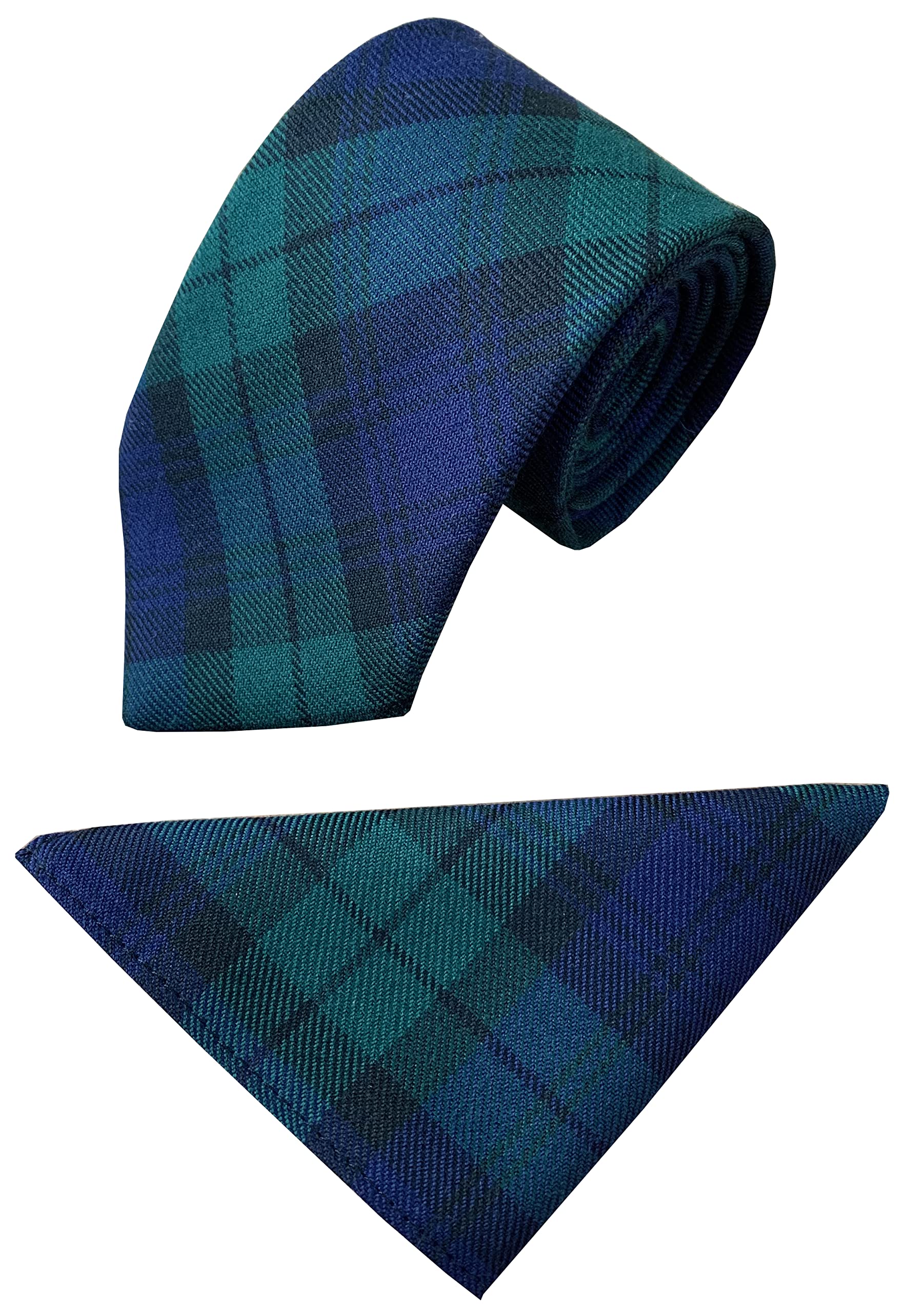 Men's Black Watch Universal Tartan Plaid Check Neck Tie & Hanky Set
