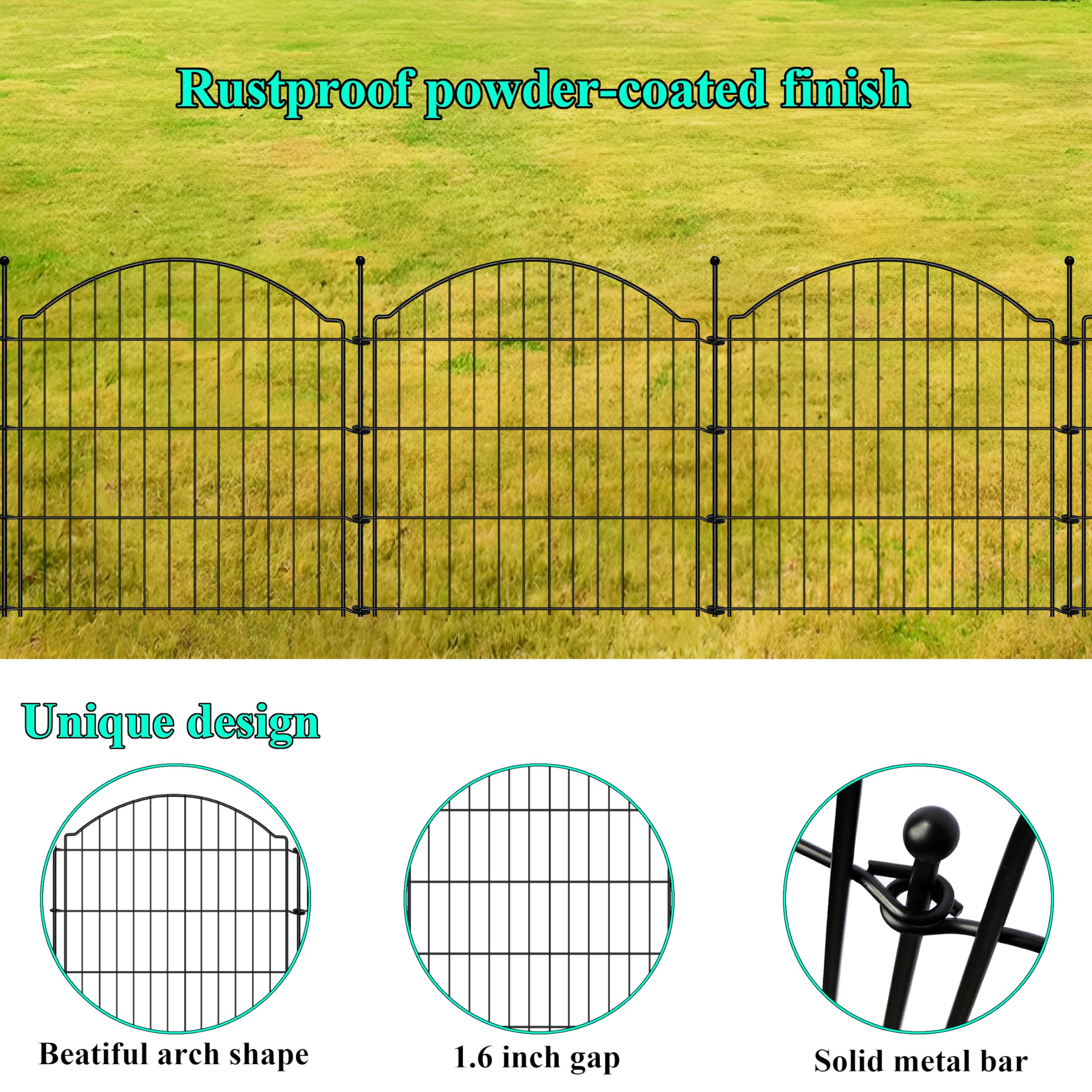 Dekorative Gartenzäune, 61 cm x 9 m, 15 Stück, für den Außenbereich, Tierbarriere, Hunde-Bordüre, Metalldrahtzaunpaneele für Gartendekoration, Blumenbeeteinfassungen, für keine Grabung, Terrasse, Hof