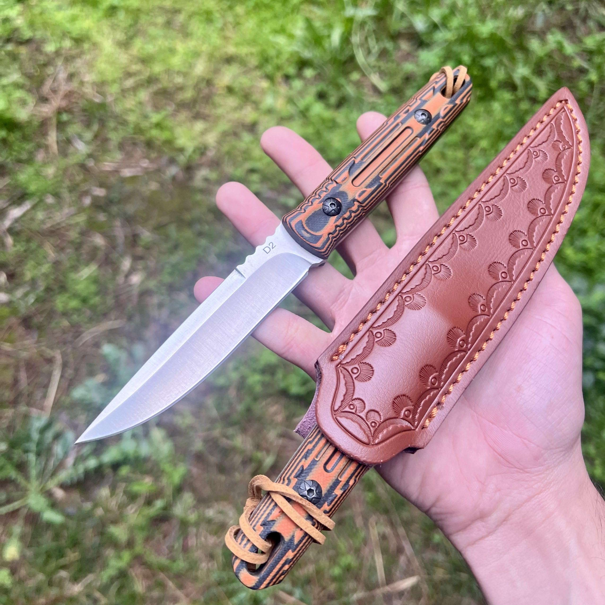 Coltello lama fissa acciaio D2 alta qualità sopravvivenza campeggio affilato fodero cuoio vegetale manico G10 Micarta collezione regalo uomo pesca full tang point robusto EDC bushcraft lusso solido