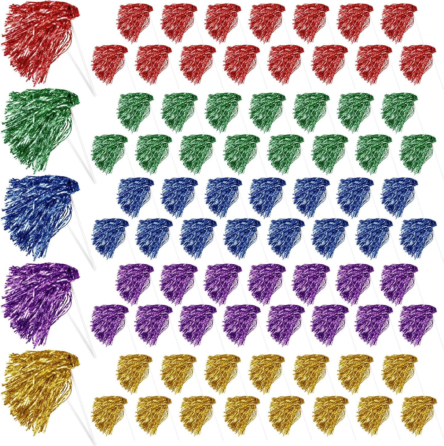 80 Pcs Cheerleading Pom Poms Bulk Metallic Foil Spirit Shakers Cheer Pom Poms with Handles for Rooters Cheering Football Basketball Sports Dance Team Squads Fan Celebration