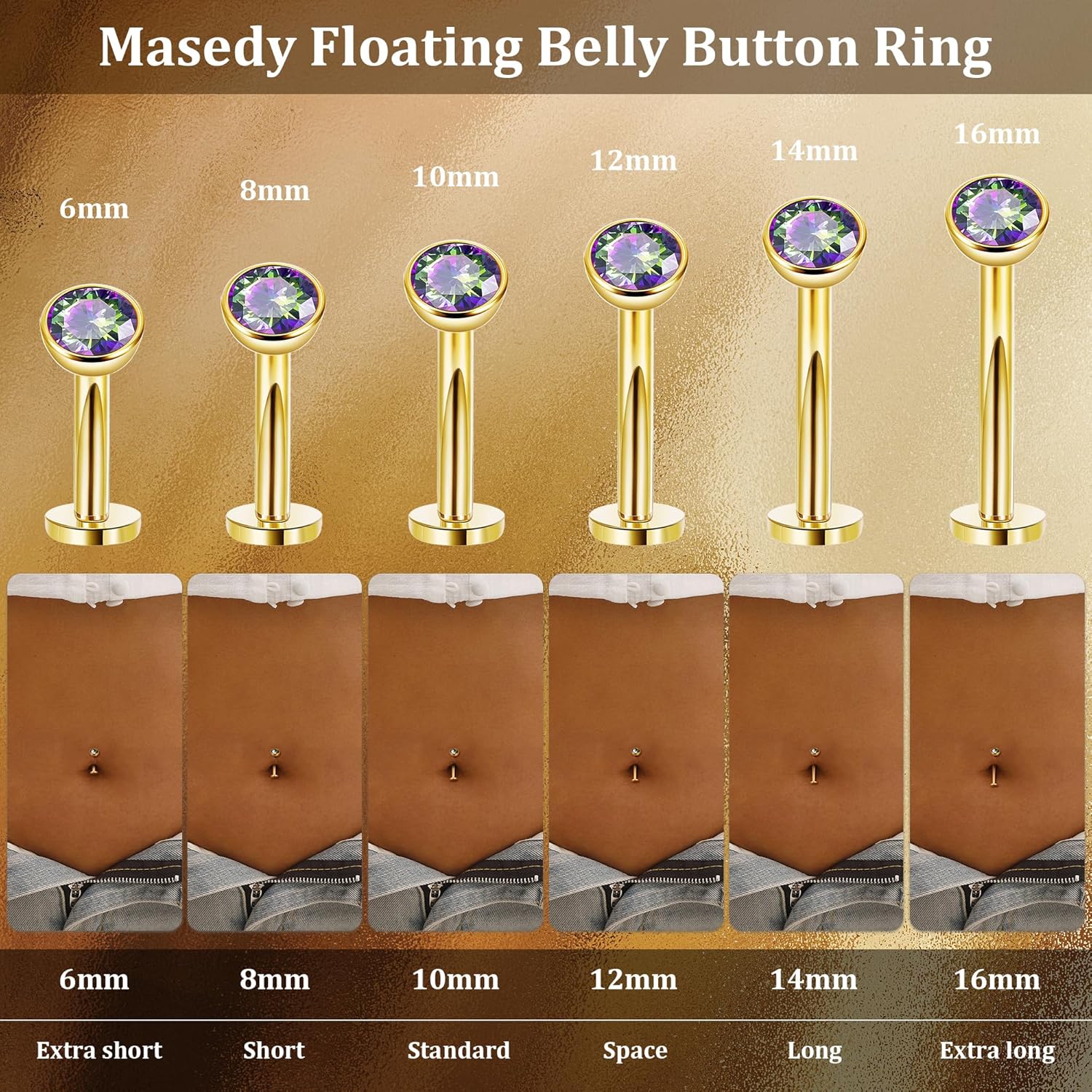 5PCS 316L Stainless Steel Floating Belly Button Rings for Women 14G Petite Flat Back CZ Belly Rings Hypoallergenic Small Opal Internally Threaded Navel Piercing Jewelry 6-16MM - Image 3