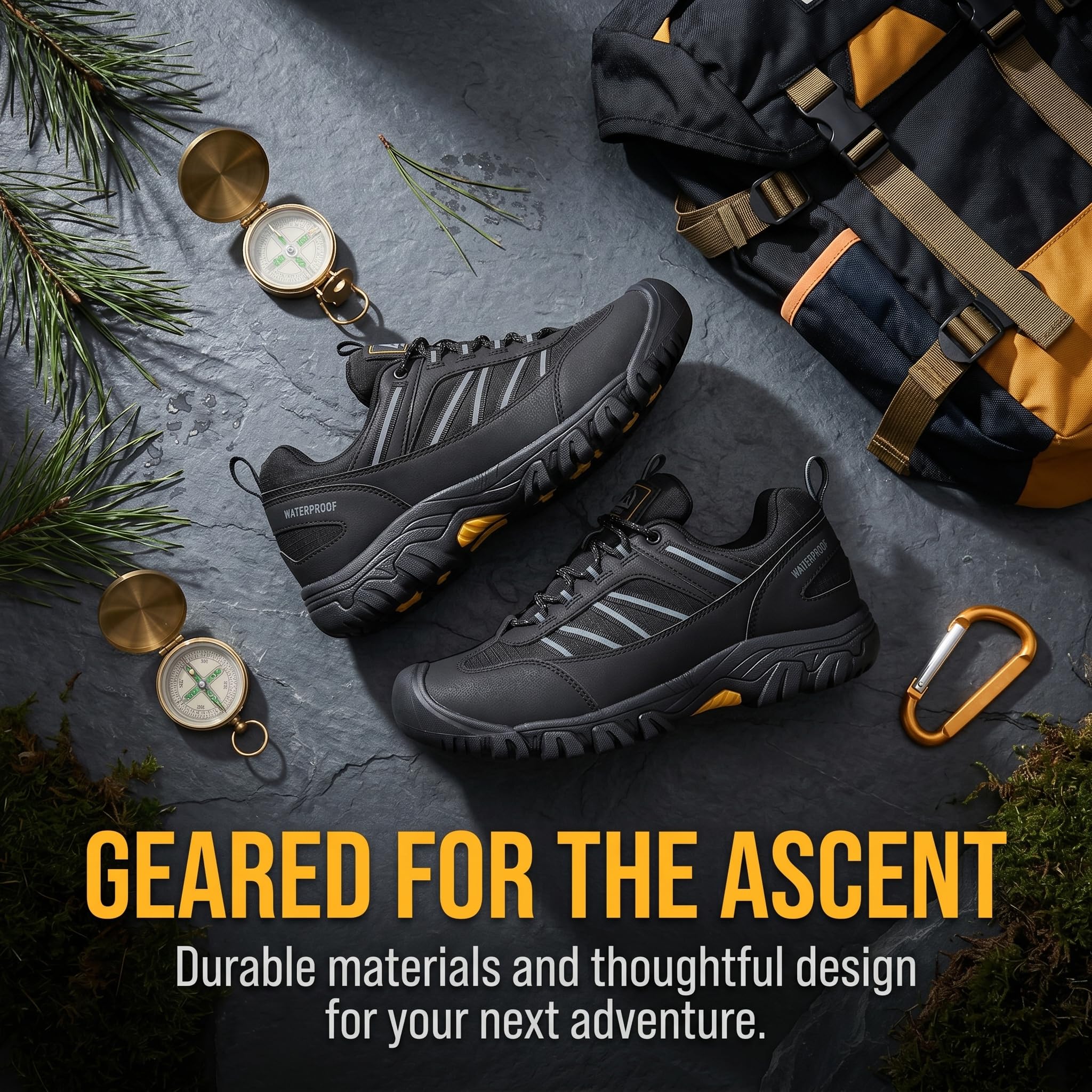 Scarpe da Escursionismo Impermeabili Uomo Scarpe da Trekking Arrampicata All'aperto Antiscivolo Traspiranti con Strisce Riflettenti, Protezione Punta e Linguetta a Ala EU 41-46