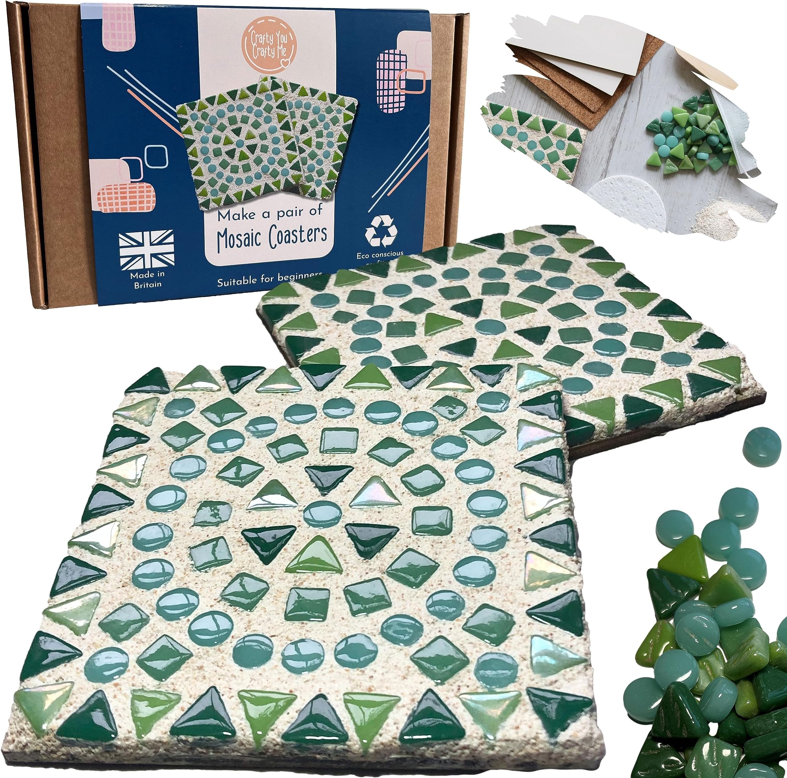 Crafty You Crafty Me - Mosaic Coaster Craft Kits for Adults (Green), Craft Gifts Made in UK