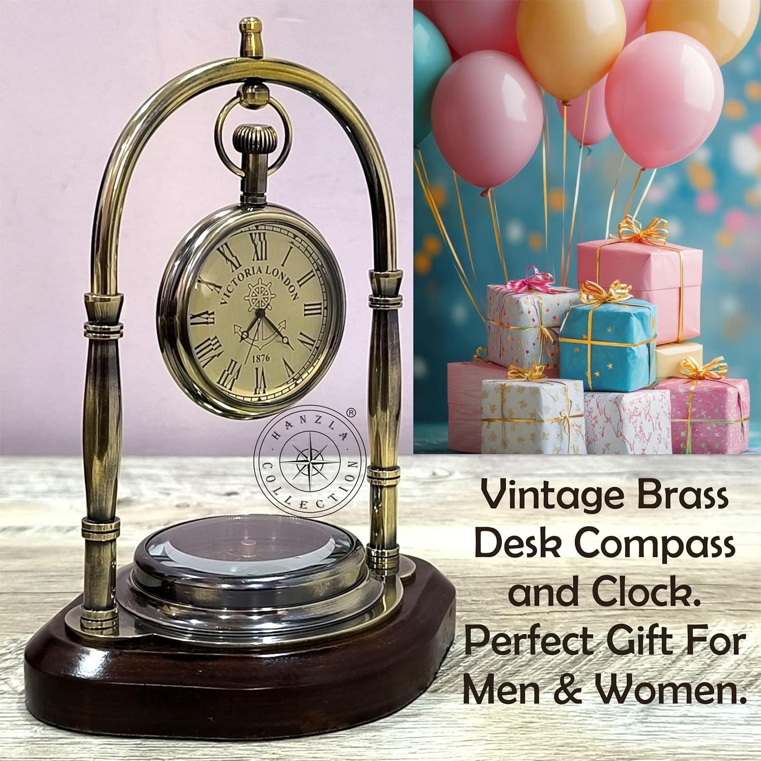 6'' Inch Antique Brass Compass | Nautical Table Compass with Base | Handcrafted Vintage CompassClock for Desk & Shelf | Ideal Gift for Collectors