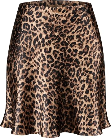 ALCEA ROSEA Womens Elegant Silky Satin Mini Skirt High Waist Short Skirt Leopard Print Mini A Line Skirts for Women
