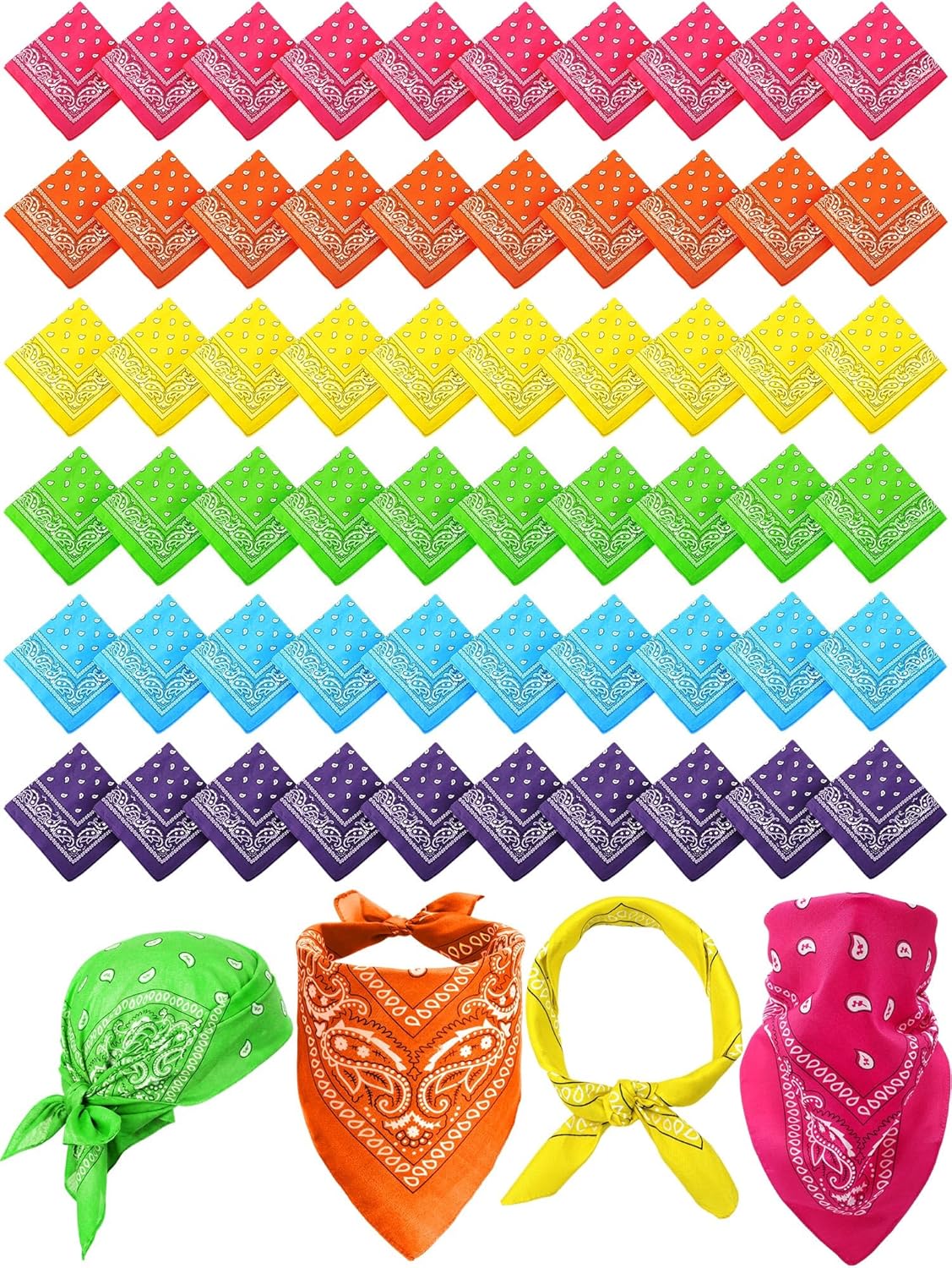 Unittype 60 Pieces Paisley Bandanas Bulk Unisex Cowboy Bandanas Western Novelty Headband Handkerchief for Women Men Costume