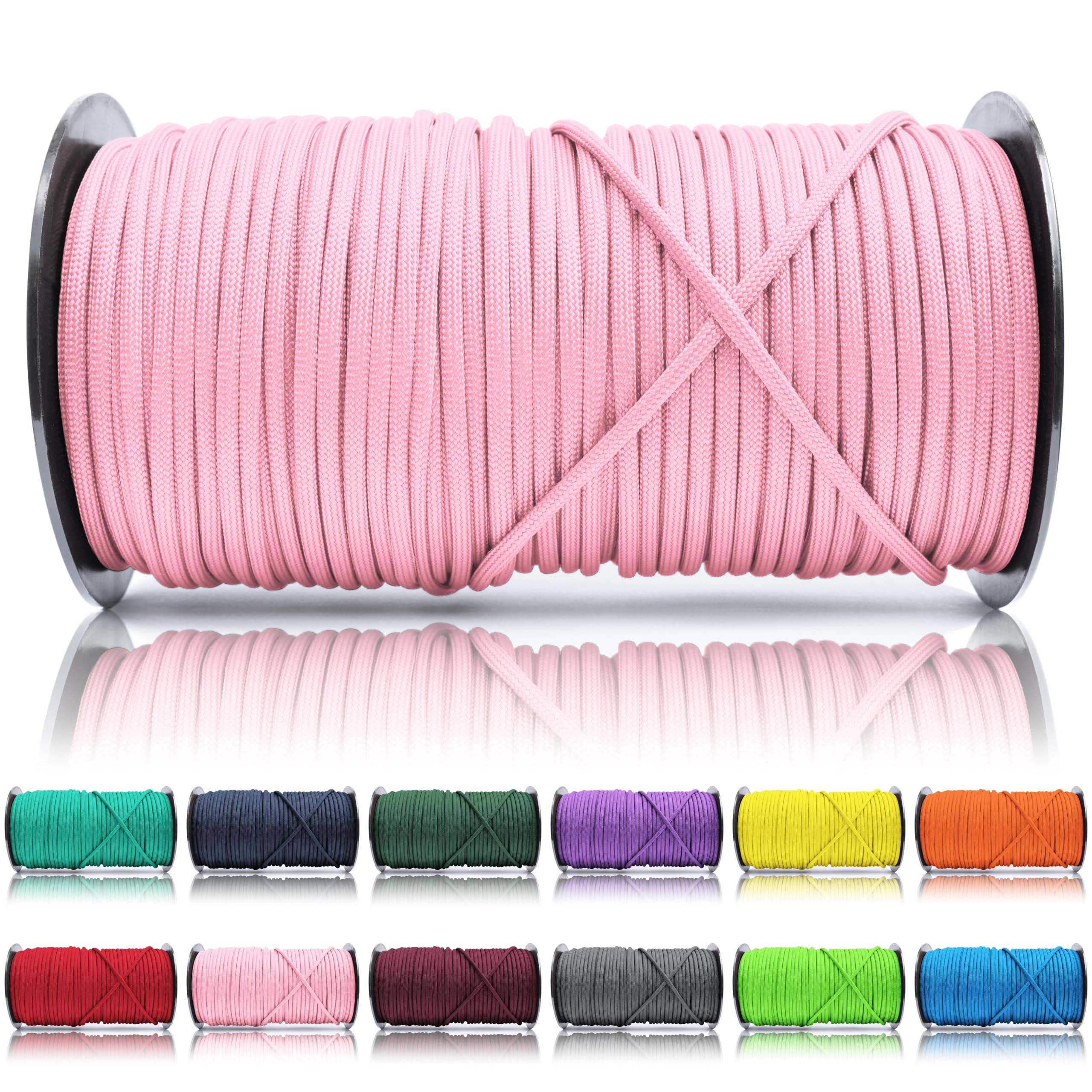 Ganzoo Paracord 550 linka 4 mm typ 3 różowo-różowa, 100 m długości, nylon i poliester, 7 pasm rdzenia, uniwersalna do DIY i outdoor: smycz, obroża, bransoletki, breloki, kemping, survival, trekking