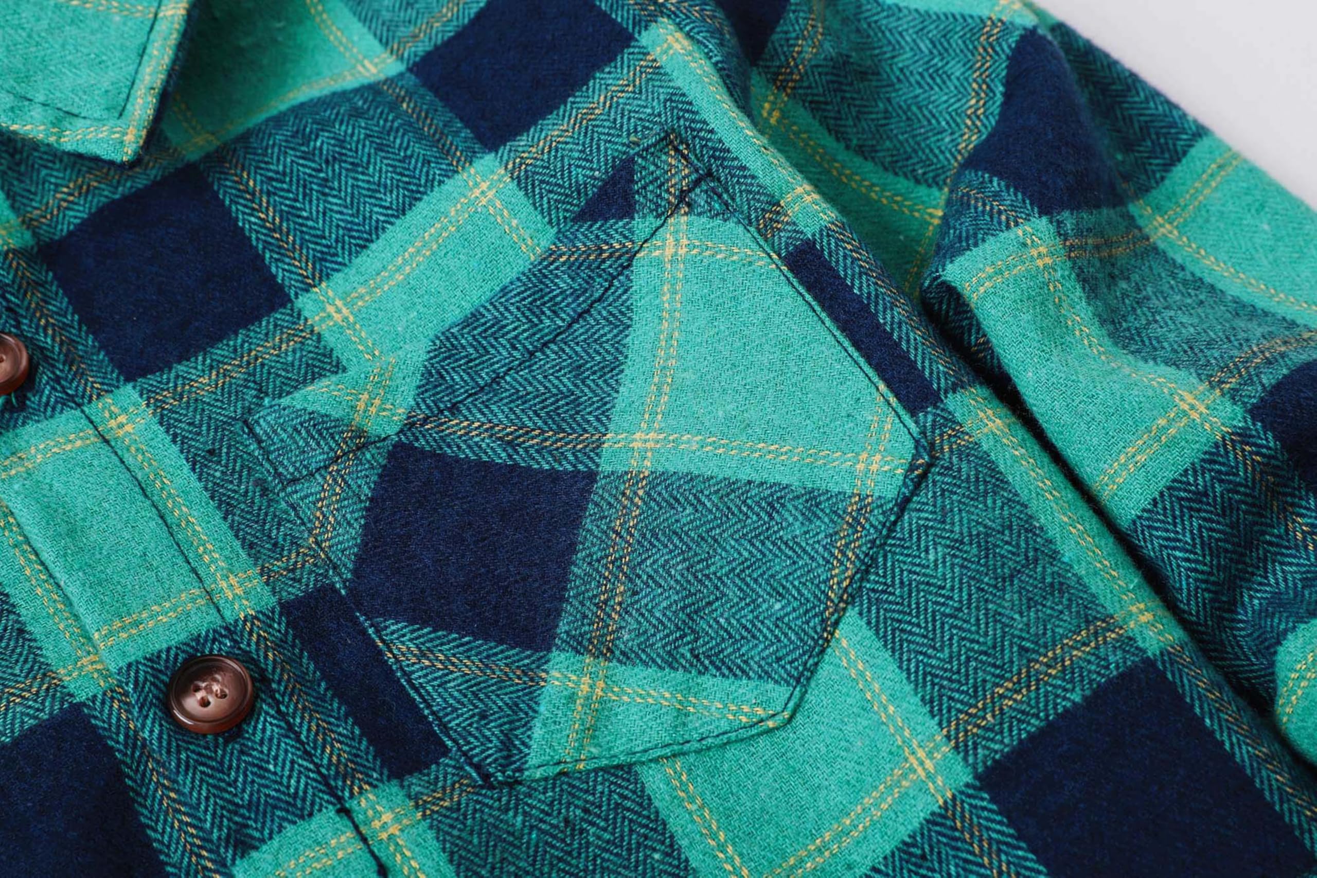 Cromoncent Camisa de manga larga de franela a cuadros con botones para hombre, Verde azulado, azul marin, 2-3 años