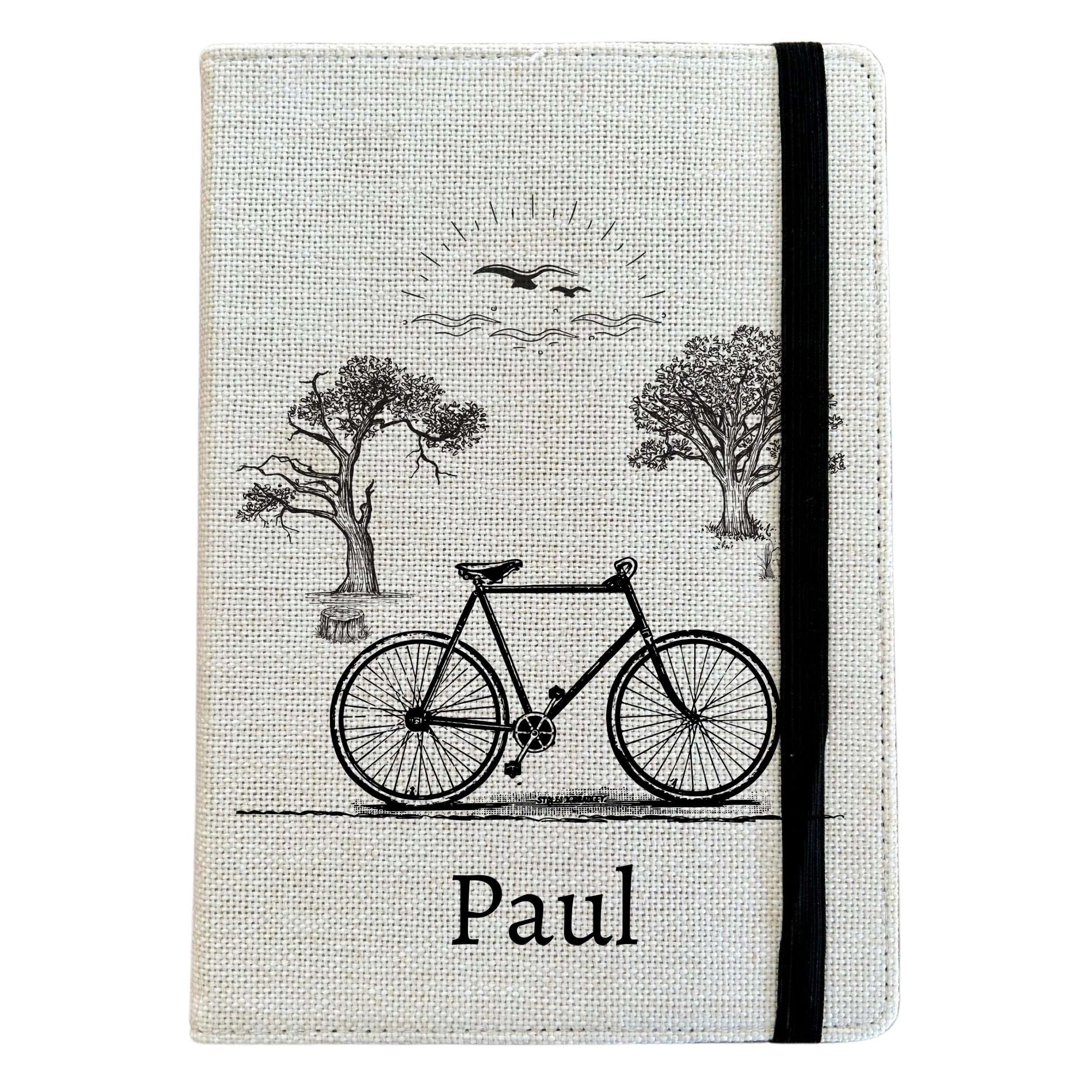 Personalised Cycling A5 Notebook - Custom Cyclist Lined Journal - Reusable Hobby Notebook Cover - Linen Hardback Journal Cover Gift