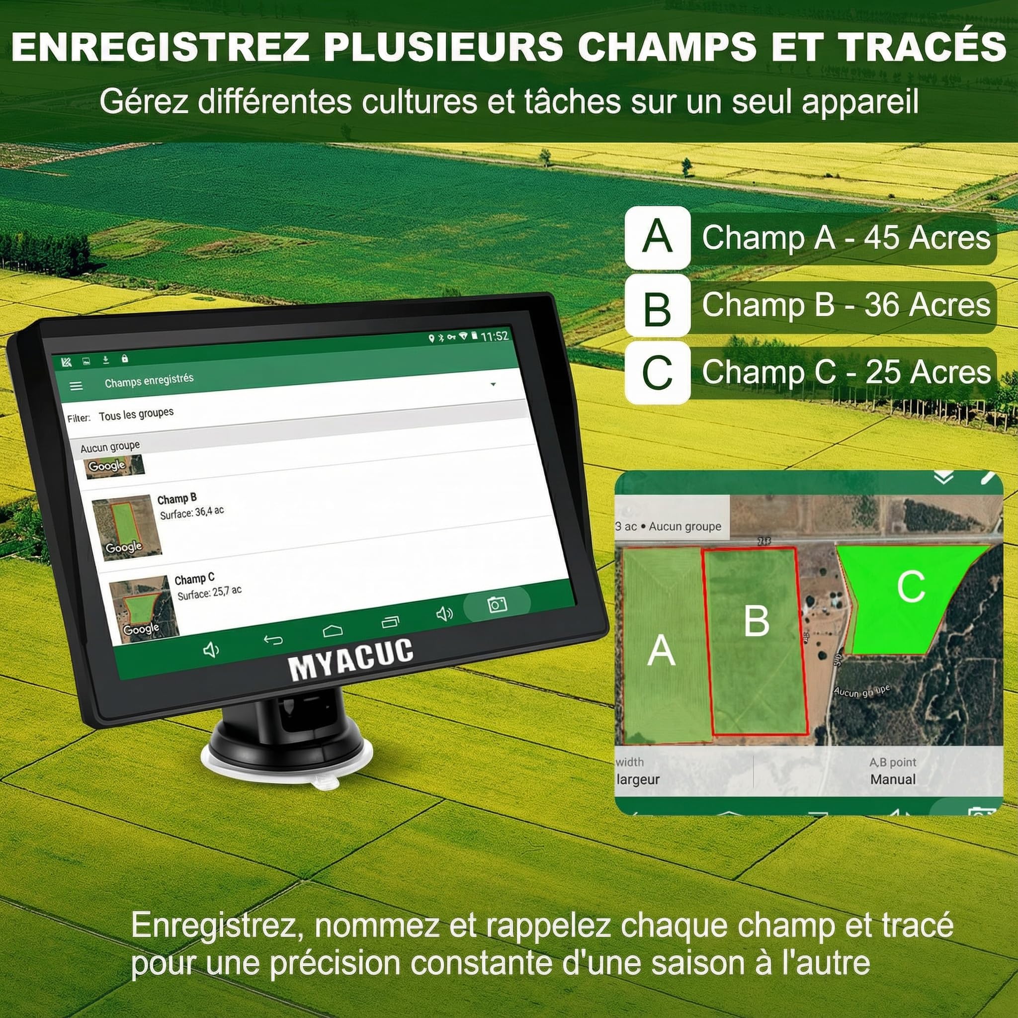 Navigateur GPS pour Tracteur pour l’Agriculture de Précision, Navigateur Agricole GNSS avec Écran Tactile de 9", Adapté à la Pulvérisation, au Labour et au Semis, Positionnement Automatique
