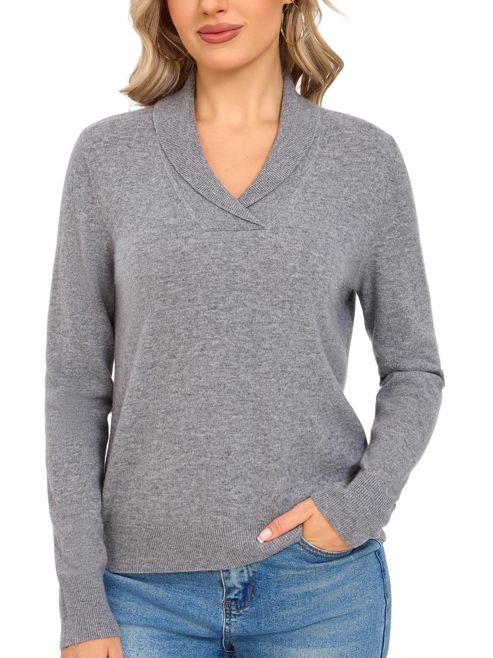 VETLURY Damen Pullover mit Reverskragen aus 100% MerinoWolle，weich und pflegeleicht vielseitig kombinierbarer locker sitzender elegant Strickpullover für Herbst Winter und Frühling