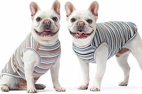 Miniatura 2 de Camisas para perros, chaleco de algodón a rayas, ropa elástica sin mangas para perros pequeños, paquete de 2 camisetas suaves y transpirables para