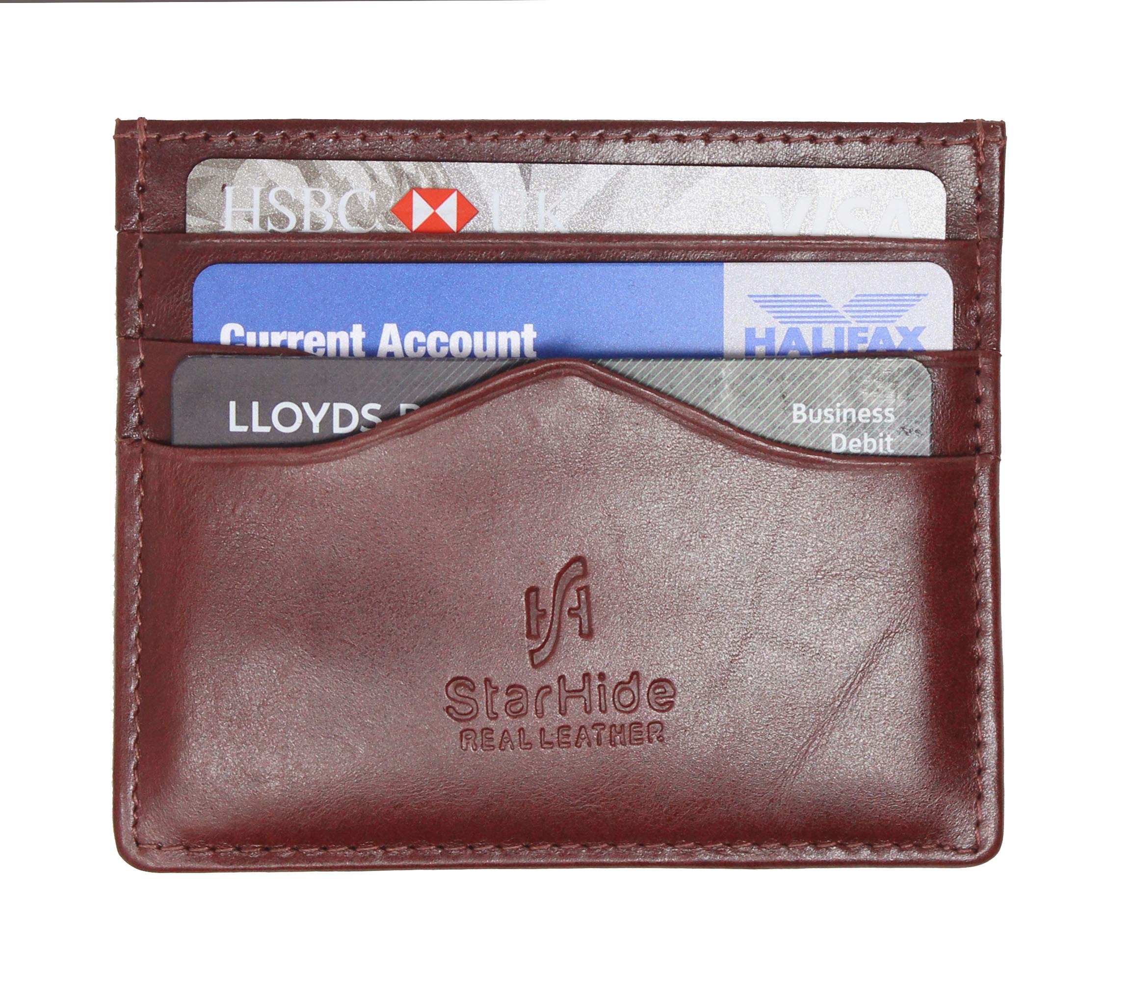 STARHIDE Mens Slimline Brown Genuine Leather Credit Card Note Pocket Mini #1215