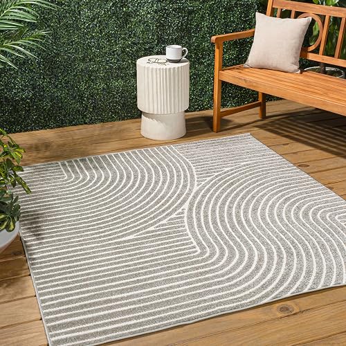 JONATHAN Y Hallie 6x6 Square Indoor/Outdoor Rug Gray/Ivory