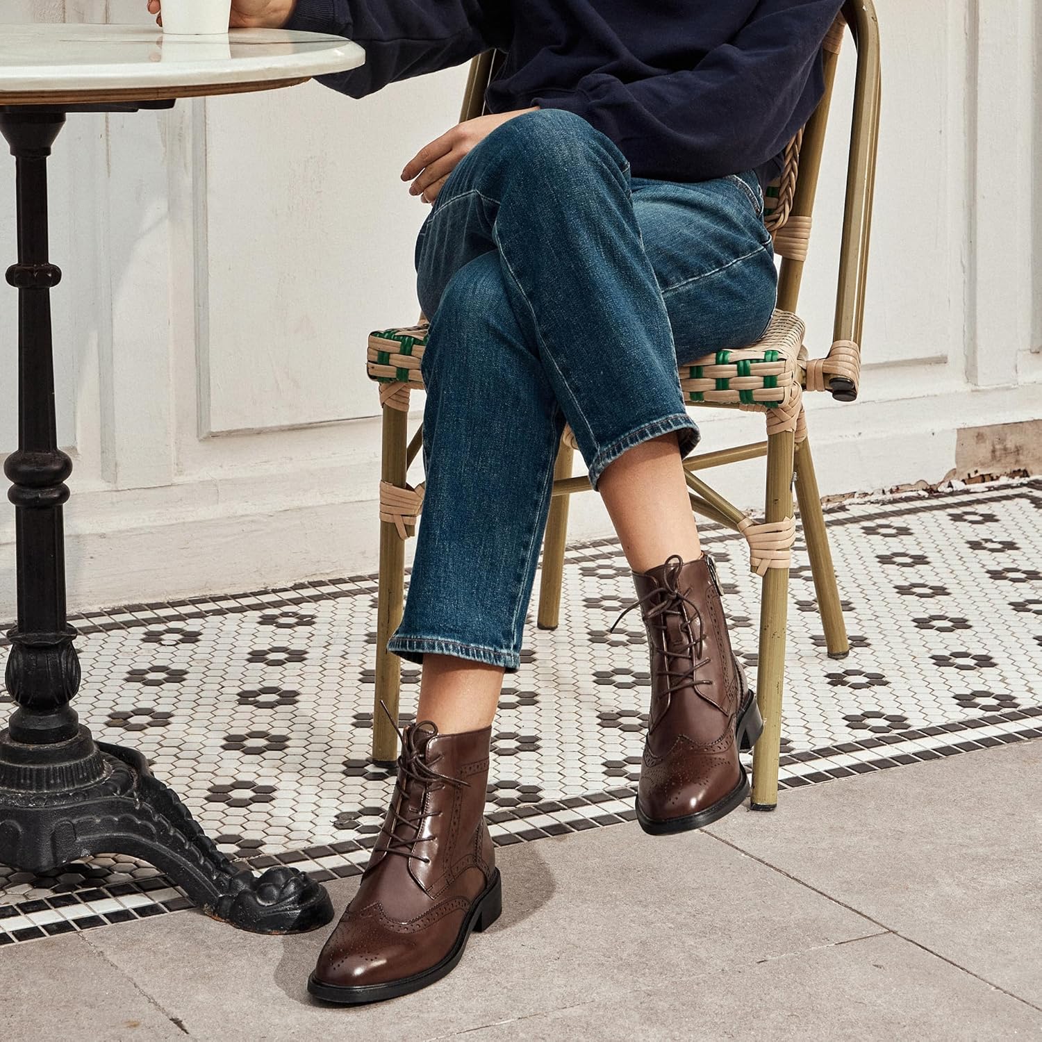 BEAU TODAY Combat Boots Womens Fall Shoes Winter Leather Ankle Boots for Women Oxfords Dressy Lace Up Wingtip Brogue Short Booties - Image 6