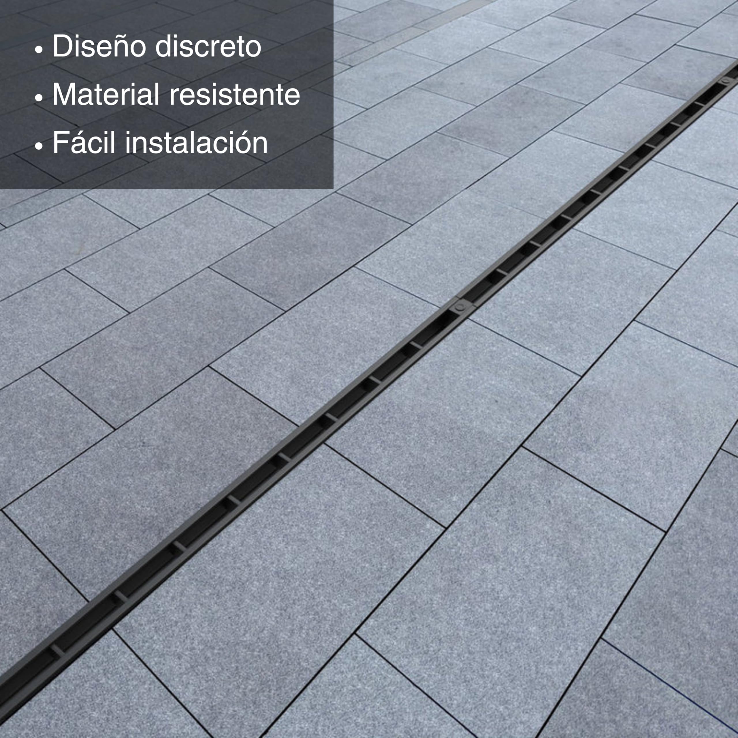 VODALAND - Canal de Drenaje con Rejilla Oculta Ranurada de plastico Color Negro - Pack de 3 Metros para terraza y Piscina, Aguas Pluviales y Desagüe | Solución Elegante y Funcional para Exteriores
