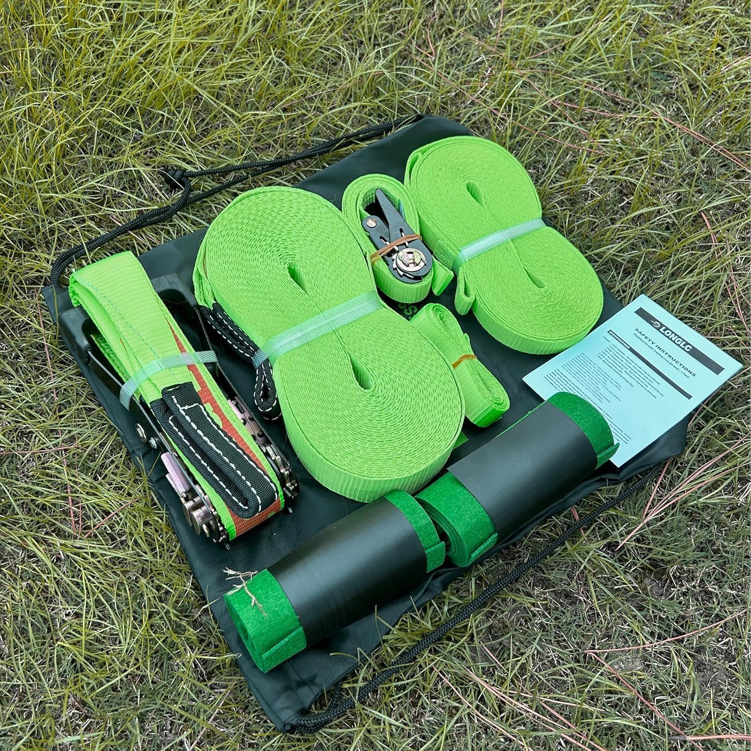 Slackline Kit 50mmx22.5 m with Training Line, Ratchet, Tree Protectors and Bag – Complete Balance Training Set for Backyard or Outdoor Fun