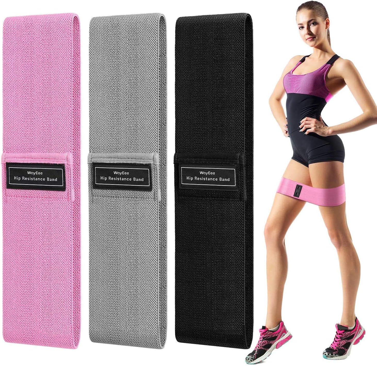 WayEee 3 in 1 Booty Resistance Bands Set for Women Butt and Legs, Exercise Bands for Working Out, Durable Fitness Loops Hip Thigh Glute Bands Non Slip Fabric, Elastic Strength Squat Band