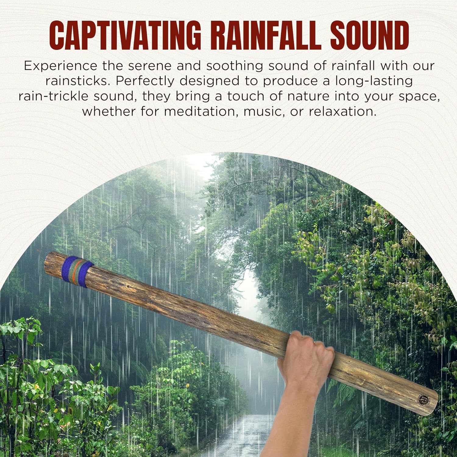 Africa Heartwood Project 30" Cactus Rainstick from Chile - Authentic Handcrafted Rain Stick Musical Instrument with Colored Yarn Wrap and Durable Sealant (Random Color)
